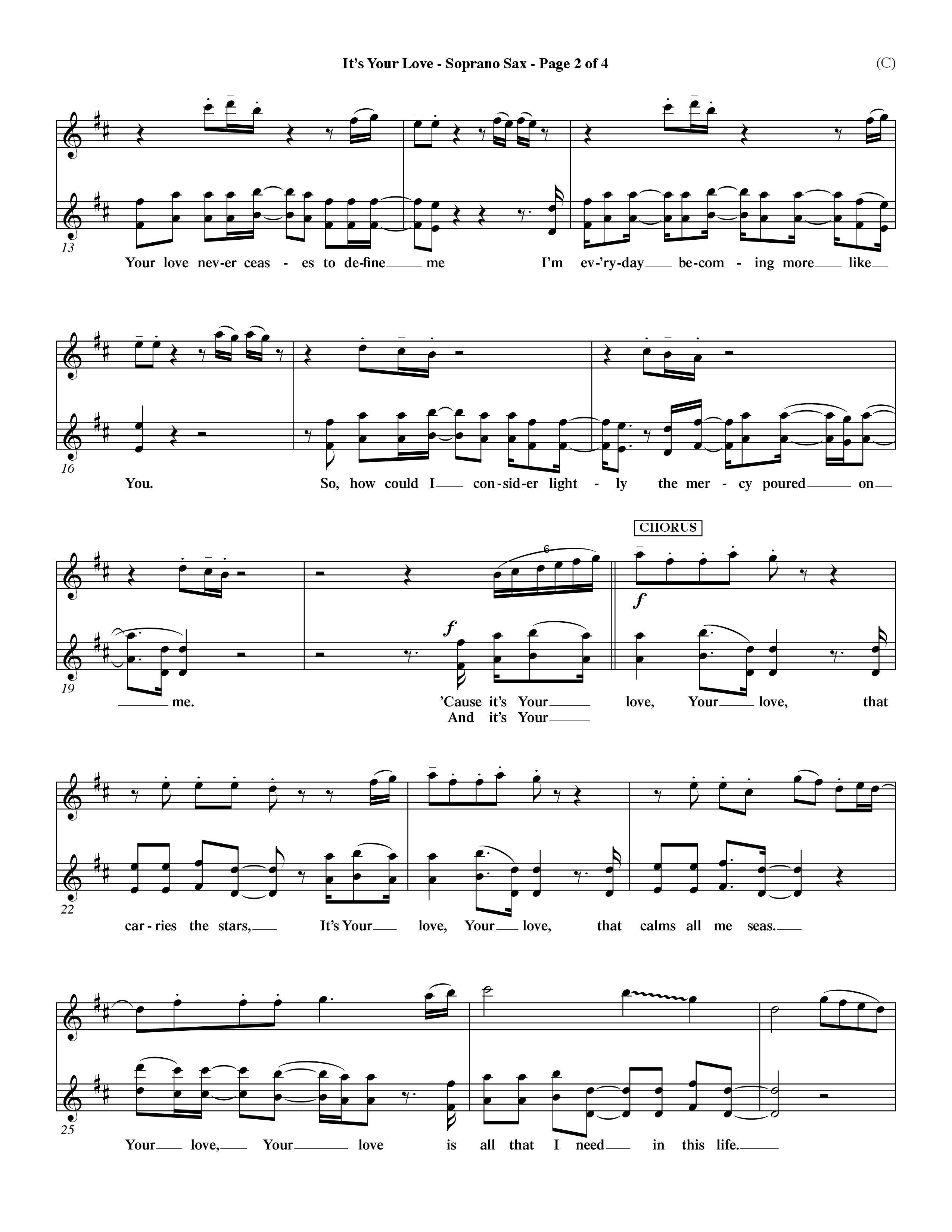 It's Your Love (Choral Anthem SATB) Saxophone (Word Music Choral / Orch. Lee Marcum)