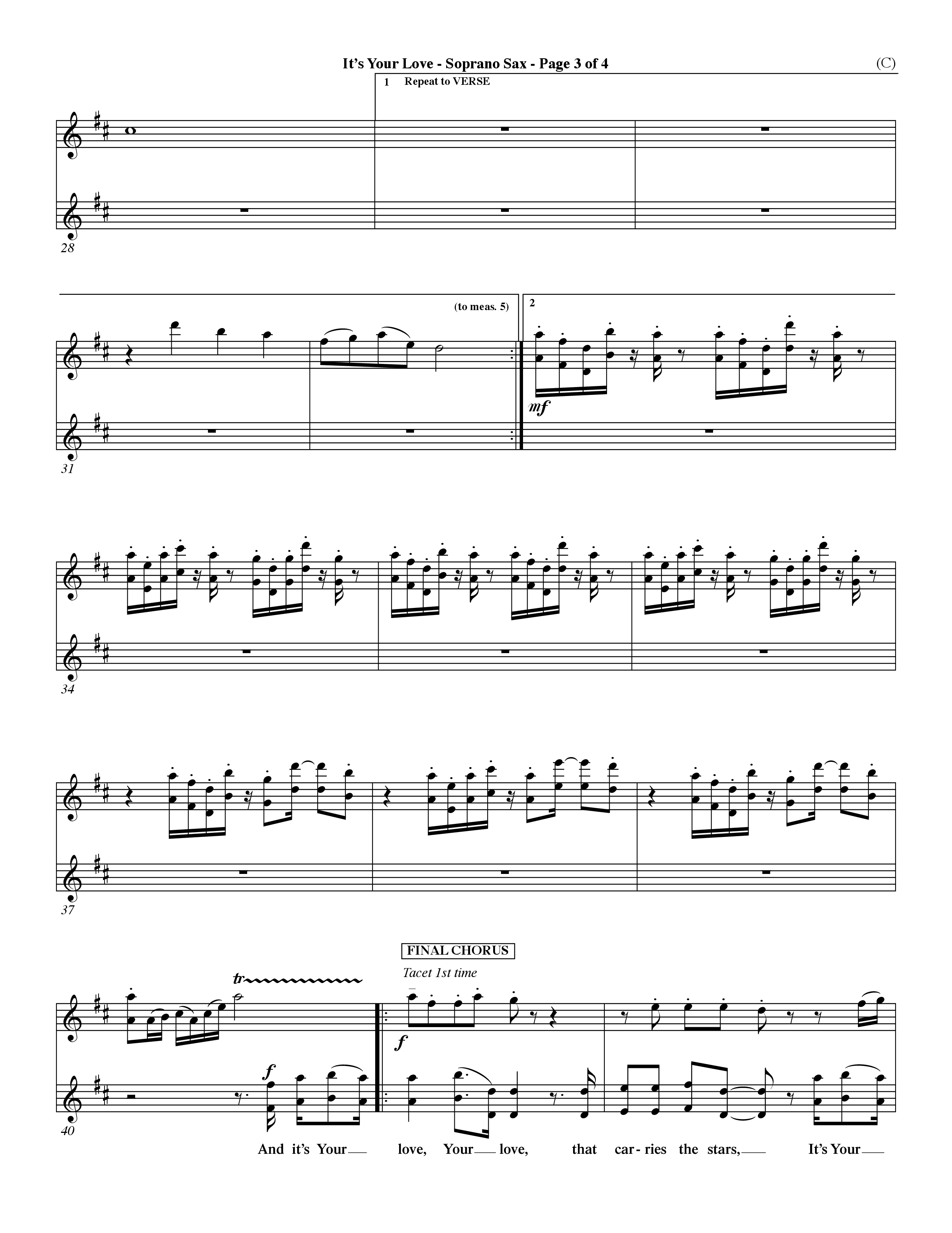 It's Your Love (Choral Anthem SATB) Saxophone (Word Music Choral / Orch. Lee Marcum)