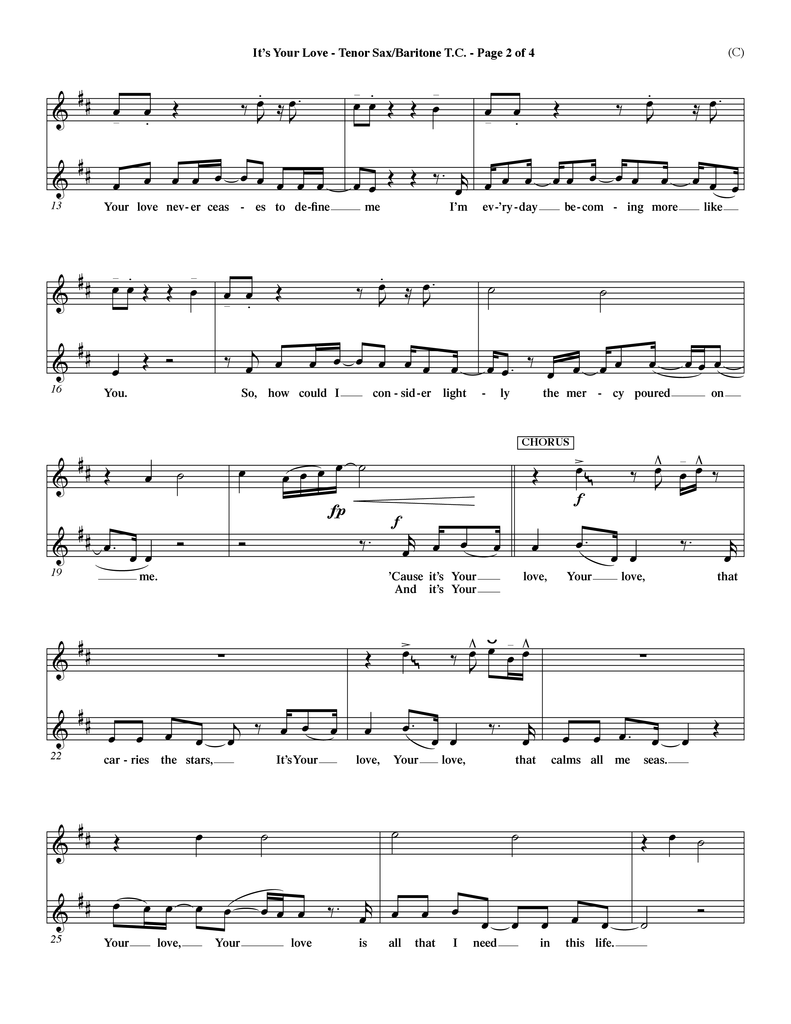 It's Your Love (Choral Anthem SATB) Tenor Sax/Baritone T.C. (Word Music Choral / Orch. Lee Marcum)