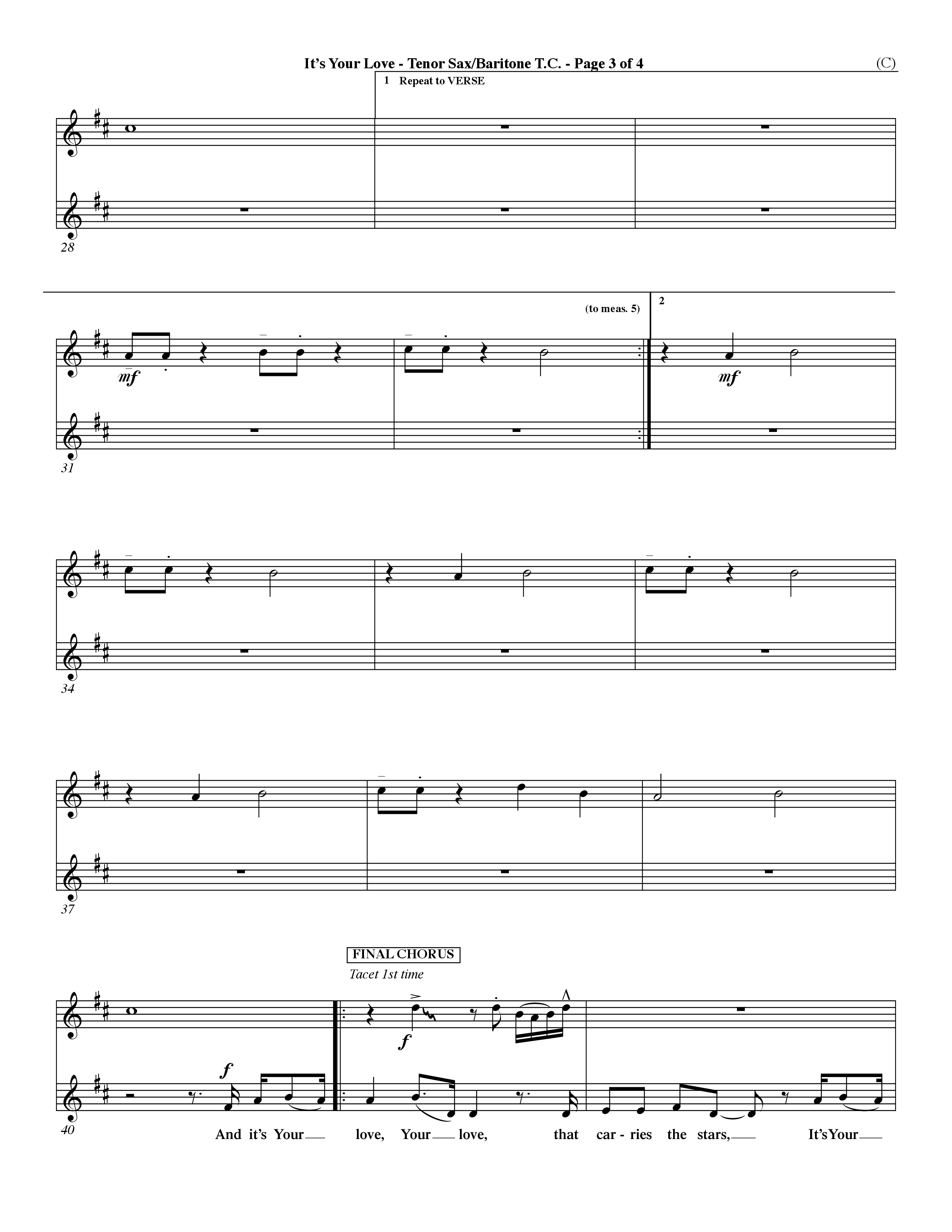 It's Your Love (Choral Anthem SATB) Tenor Sax/Baritone T.C. (Word Music Choral / Orch. Lee Marcum)