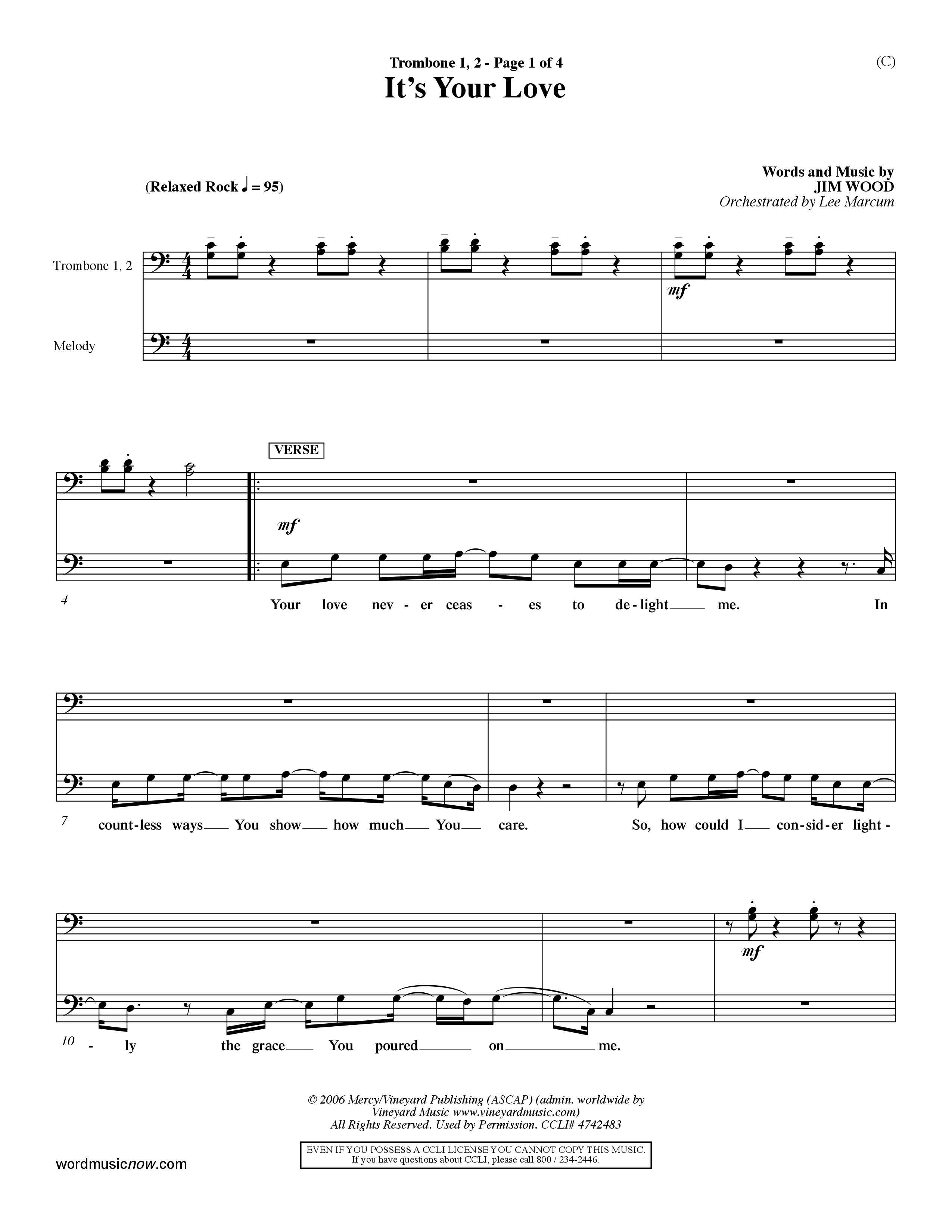 It's Your Love (Choral Anthem SATB) Trombone 1/2 (Word Music Choral / Orch. Lee Marcum)