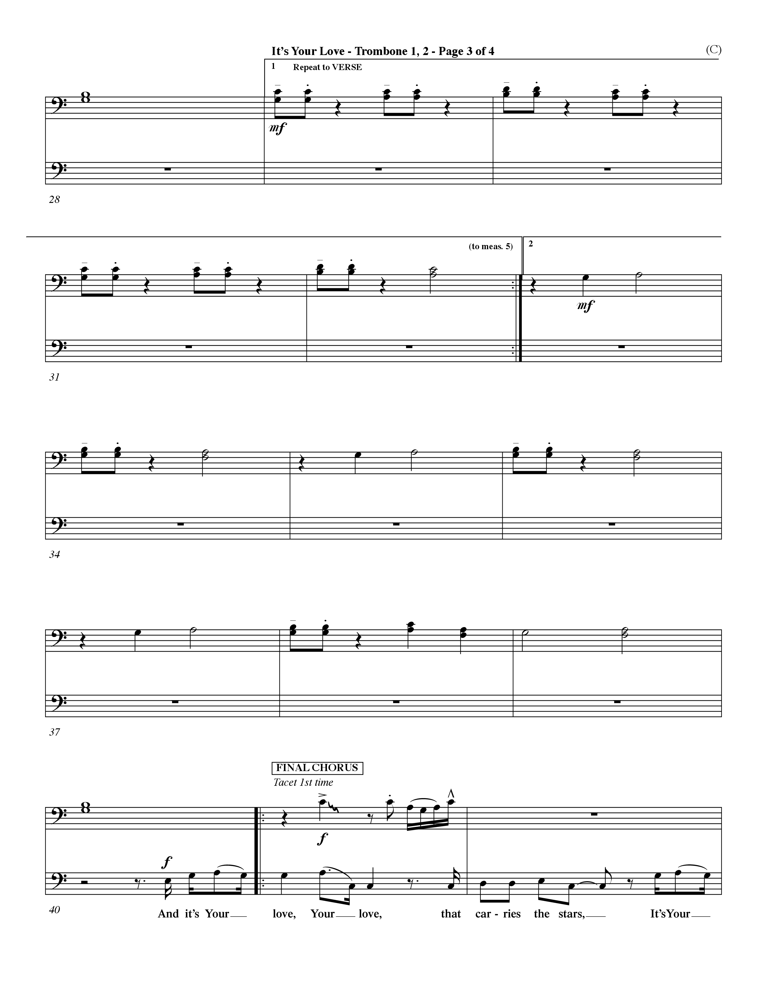 It's Your Love (Choral Anthem SATB) Trombone 1/2 (Word Music Choral / Orch. Lee Marcum)