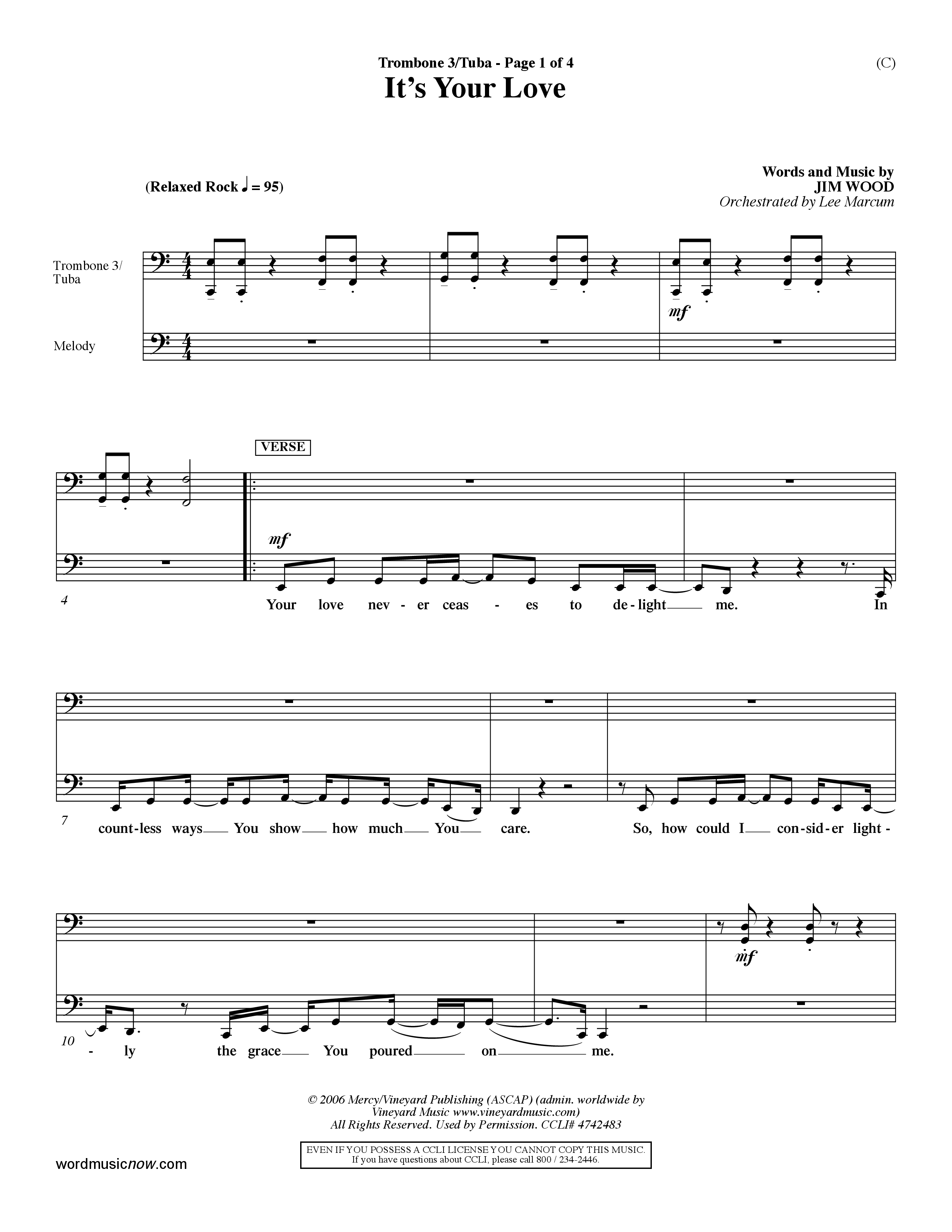 It's Your Love (Choral Anthem SATB) Trombone 3/Tuba (Word Music Choral / Orch. Lee Marcum)