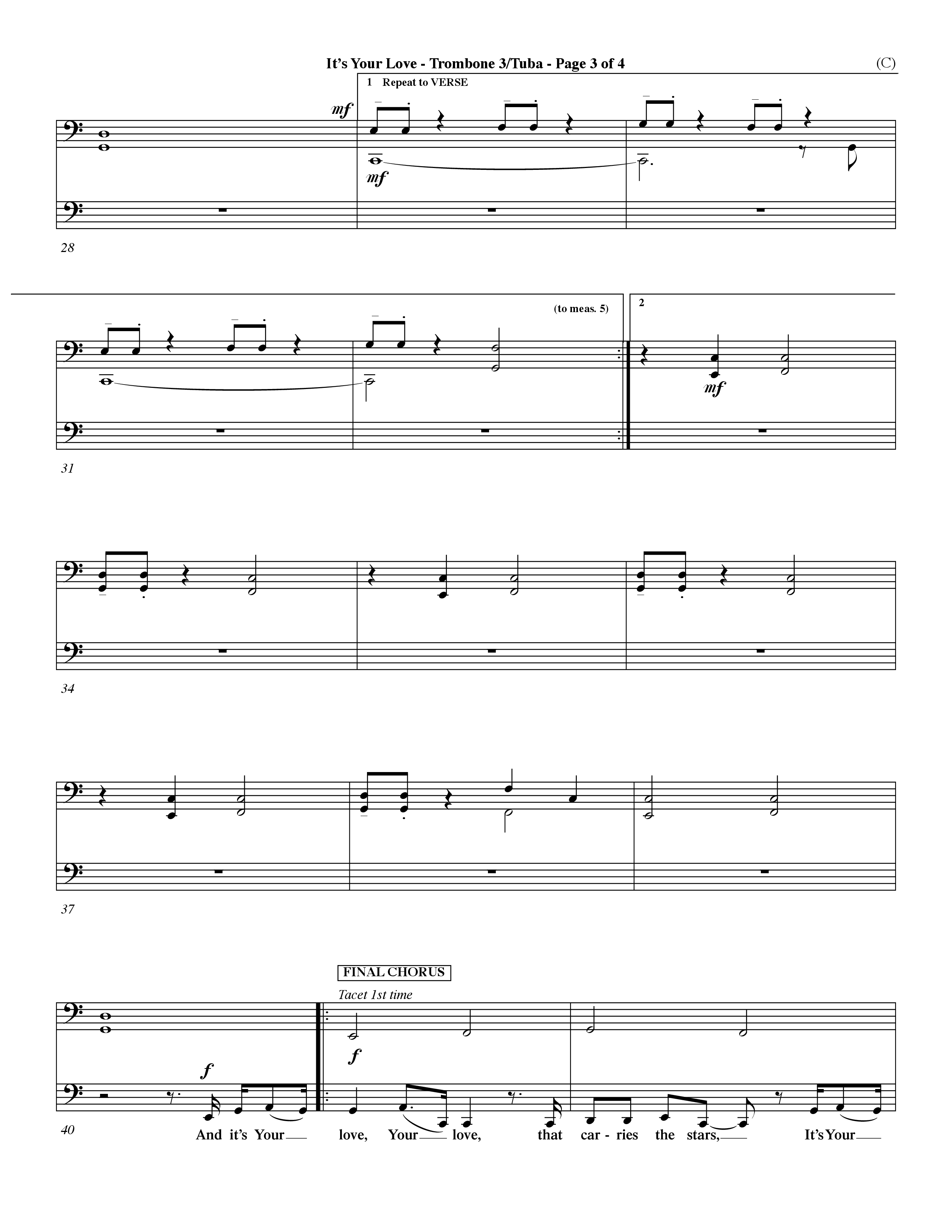 It's Your Love (Choral Anthem SATB) Trombone 3/Tuba (Word Music Choral / Orch. Lee Marcum)