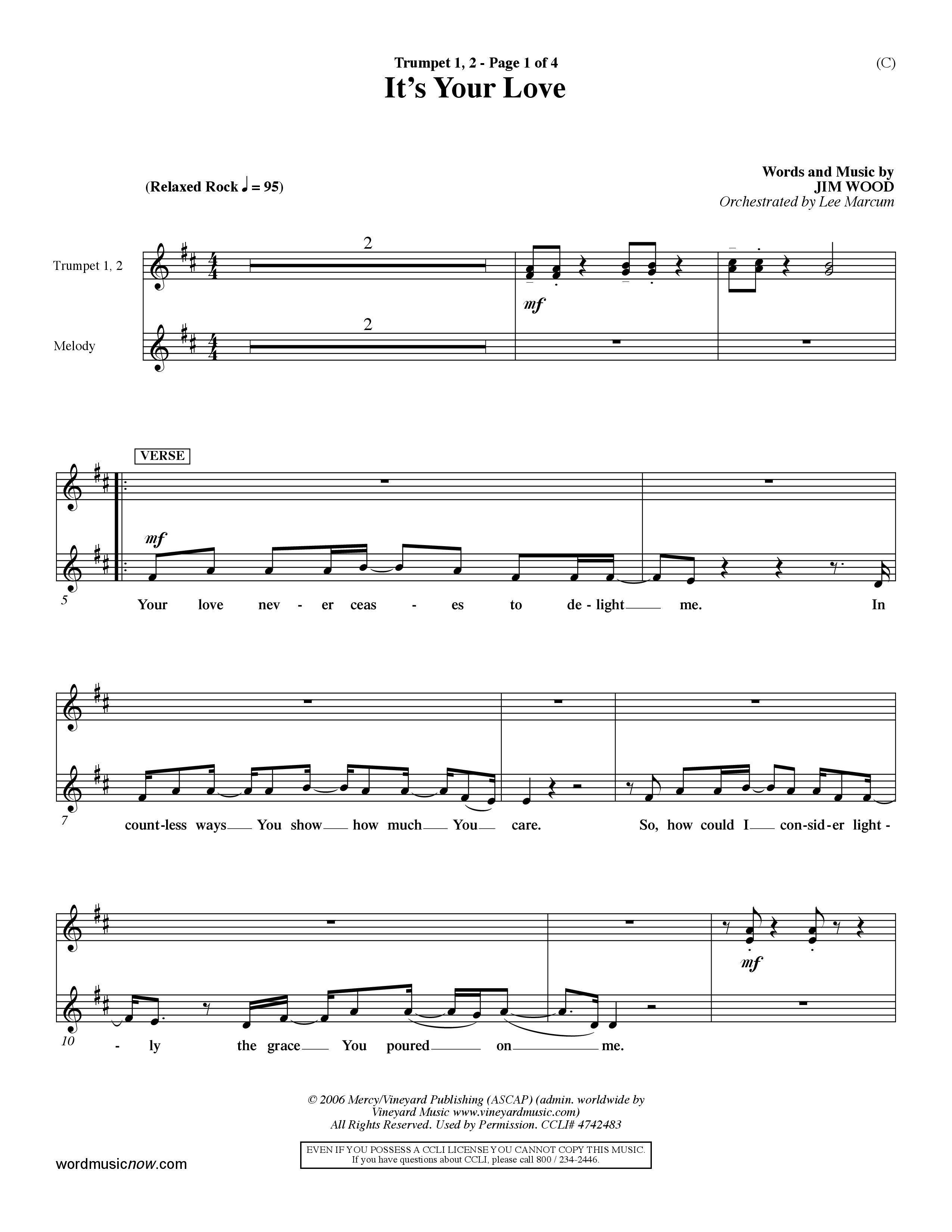It's Your Love (Choral Anthem SATB) Trumpet 1,2 (Word Music Choral / Orch. Lee Marcum)