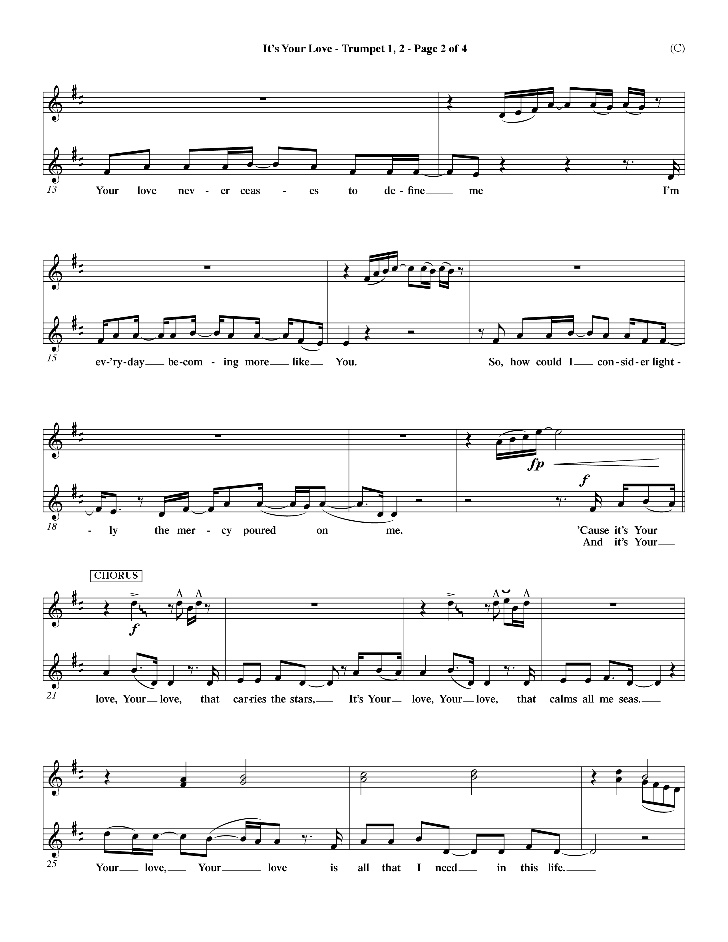 It's Your Love (Choral Anthem SATB) Trumpet 1,2 (Word Music Choral / Orch. Lee Marcum)