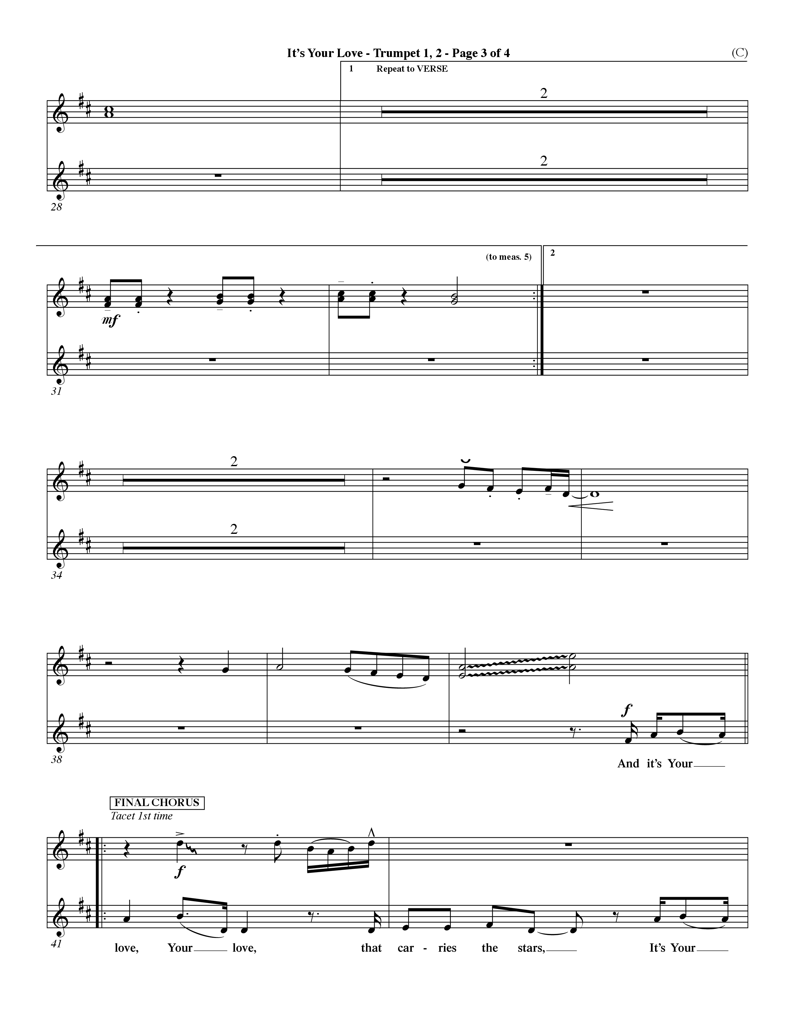 It's Your Love (Choral Anthem SATB) Trumpet 1,2 (Word Music Choral / Orch. Lee Marcum)