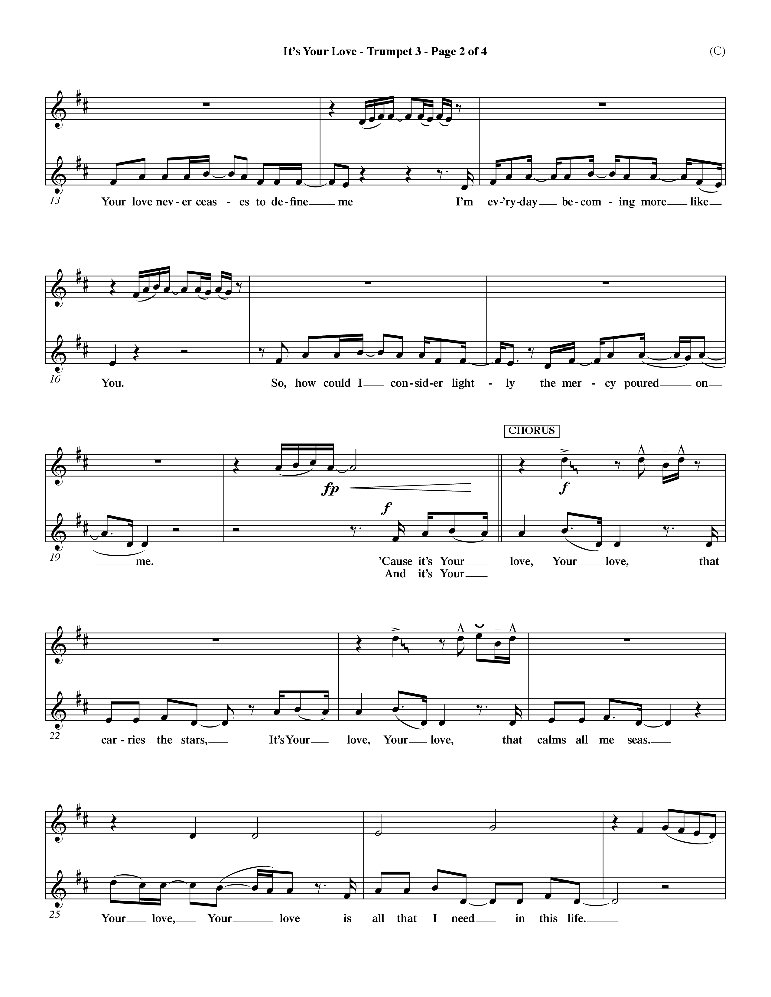 It's Your Love (Choral Anthem SATB) Trumpet 3 (Word Music Choral / Orch. Lee Marcum)