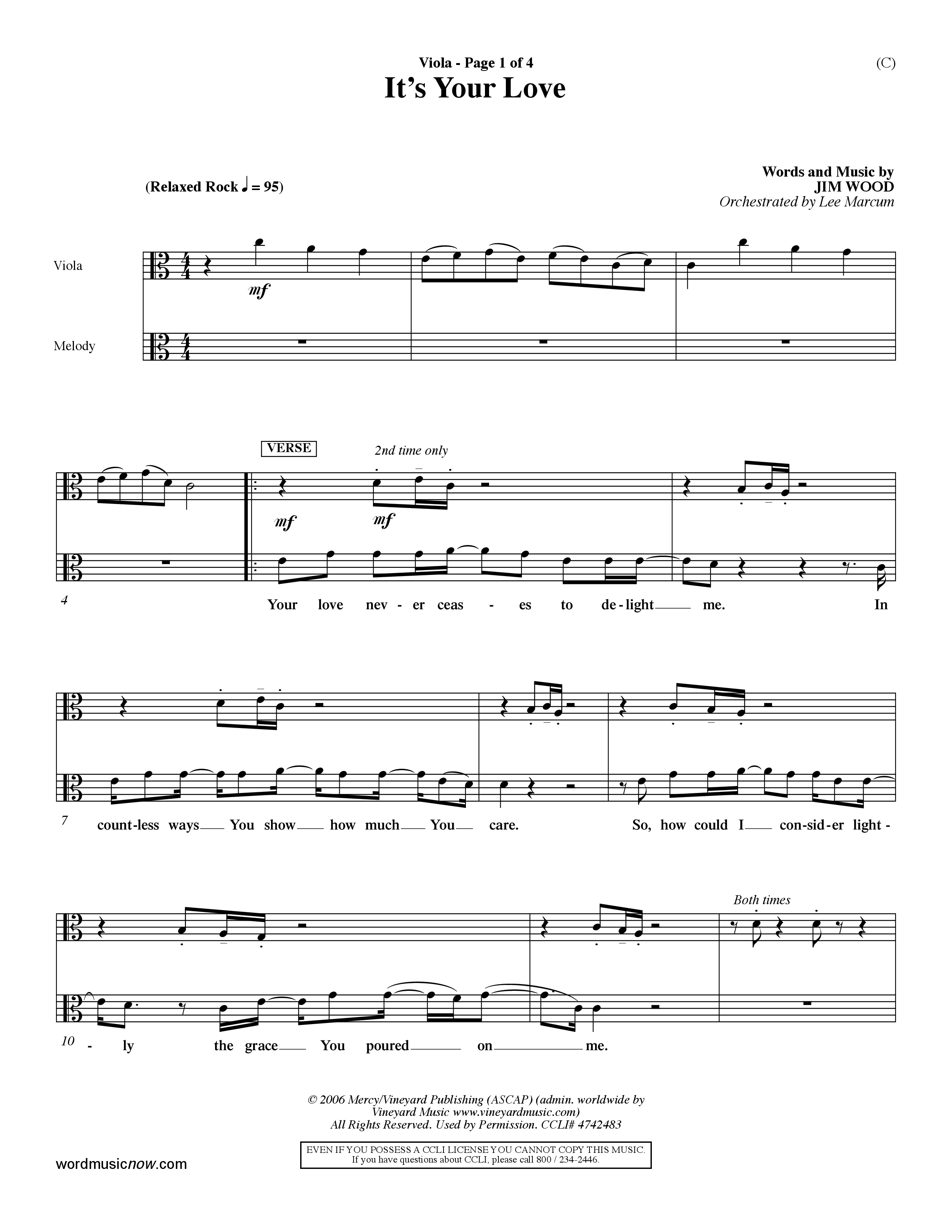 It's Your Love (Choral Anthem SATB) Viola (Word Music Choral / Orch. Lee Marcum)