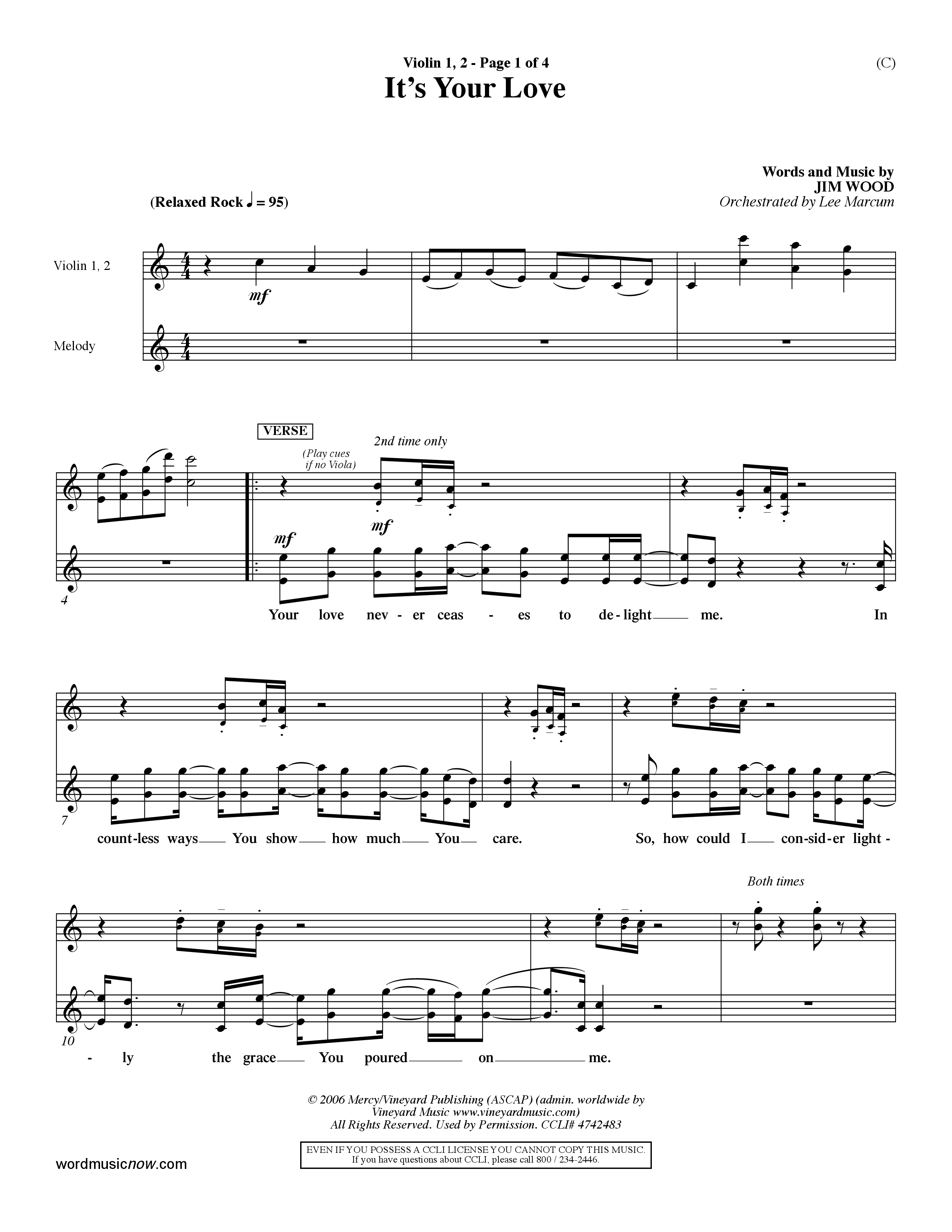 It's Your Love (Choral Anthem SATB) Violin 1/2 (Word Music Choral / Orch. Lee Marcum)