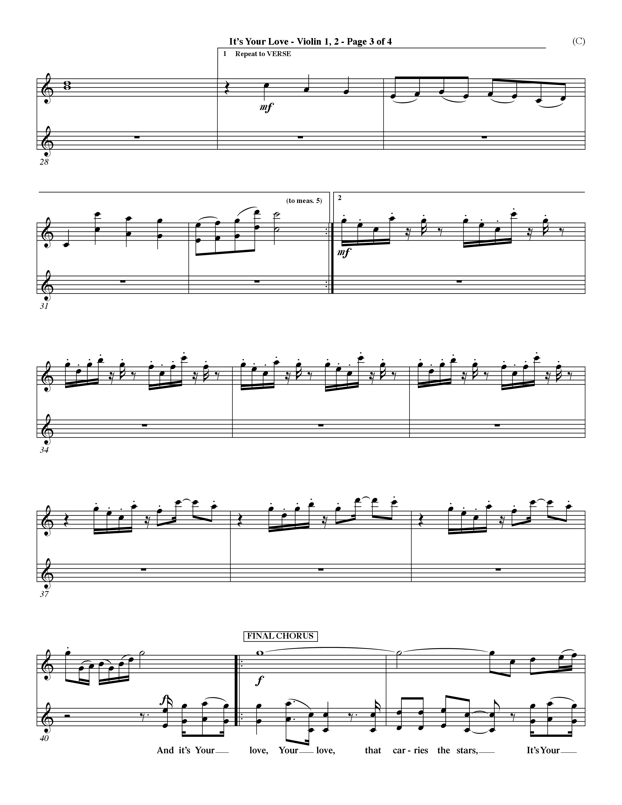 It's Your Love (Choral Anthem SATB) Violin 1/2 (Word Music Choral / Orch. Lee Marcum)
