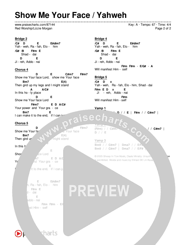 Show Me Your Face / Yahweh Chords & Lyrics (Red Worship / Lizzie Morgan)