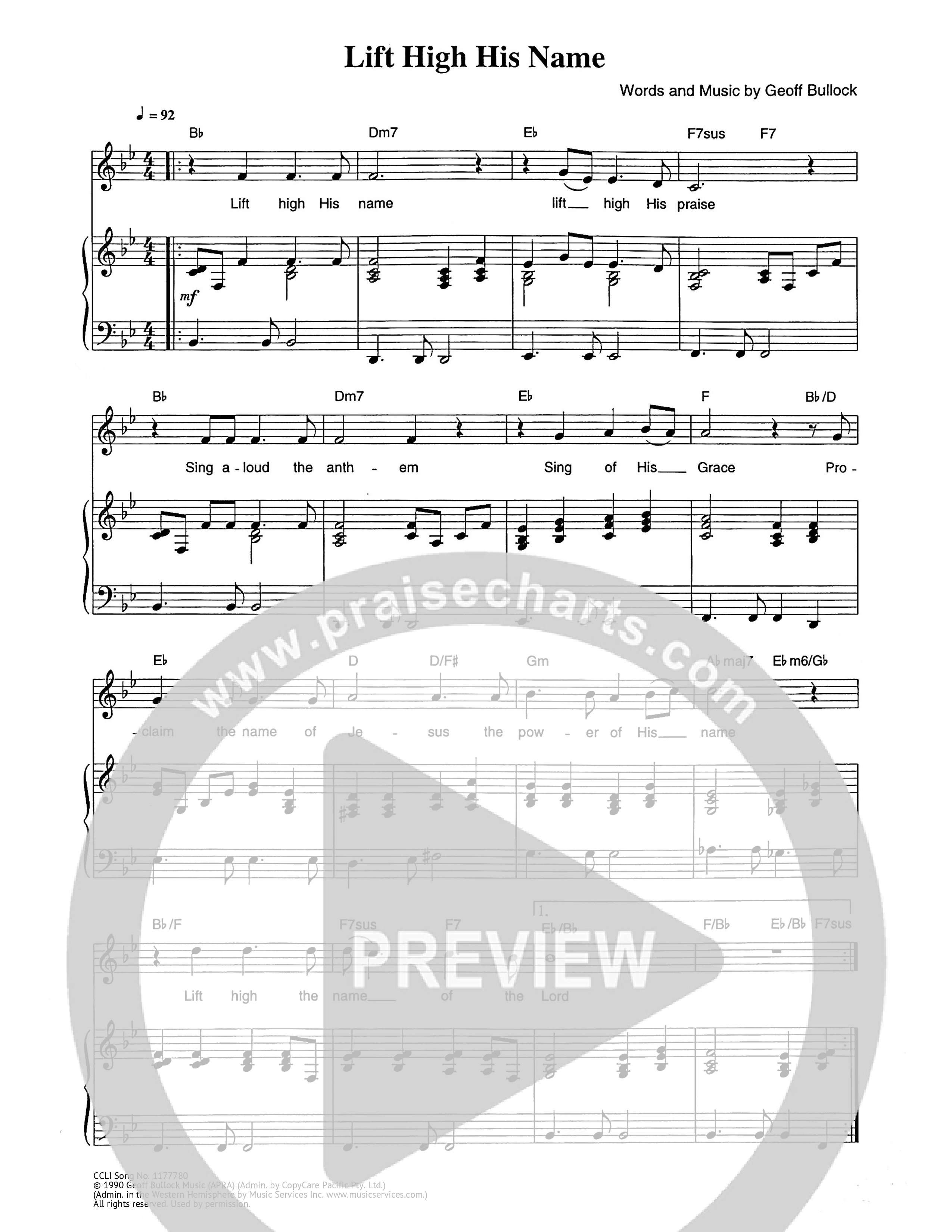 Lift High His Name Piano/Melody (Geoff Bullock)