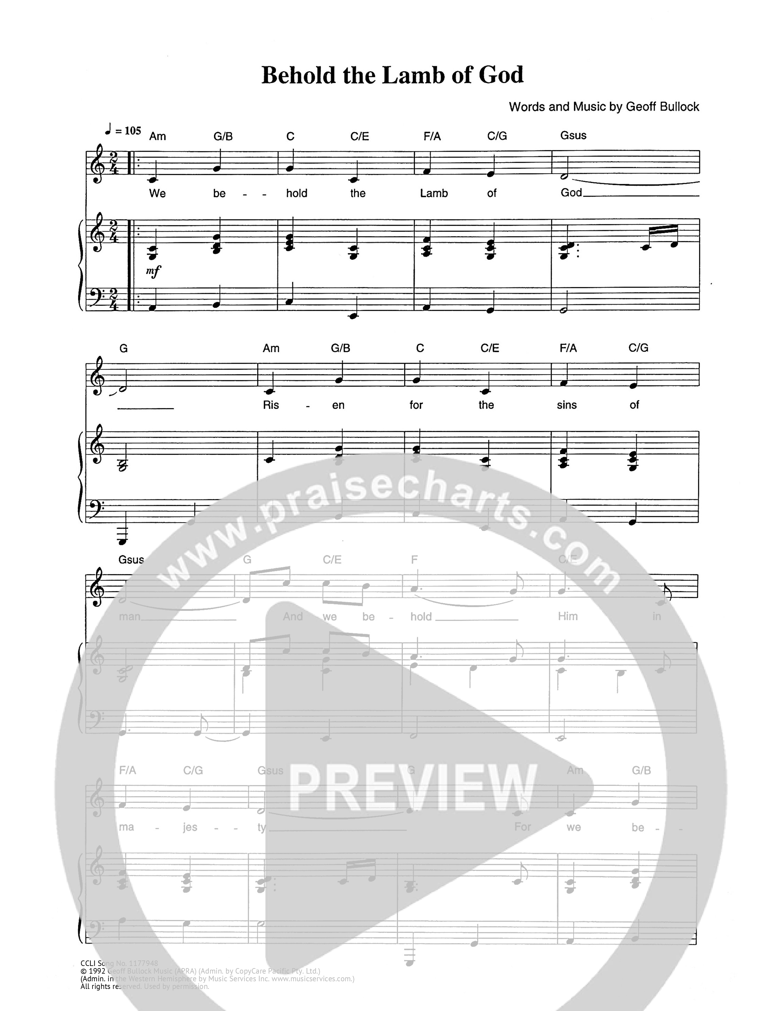 Behold The Lamb Of God Piano/Melody (Geoff Bullock)