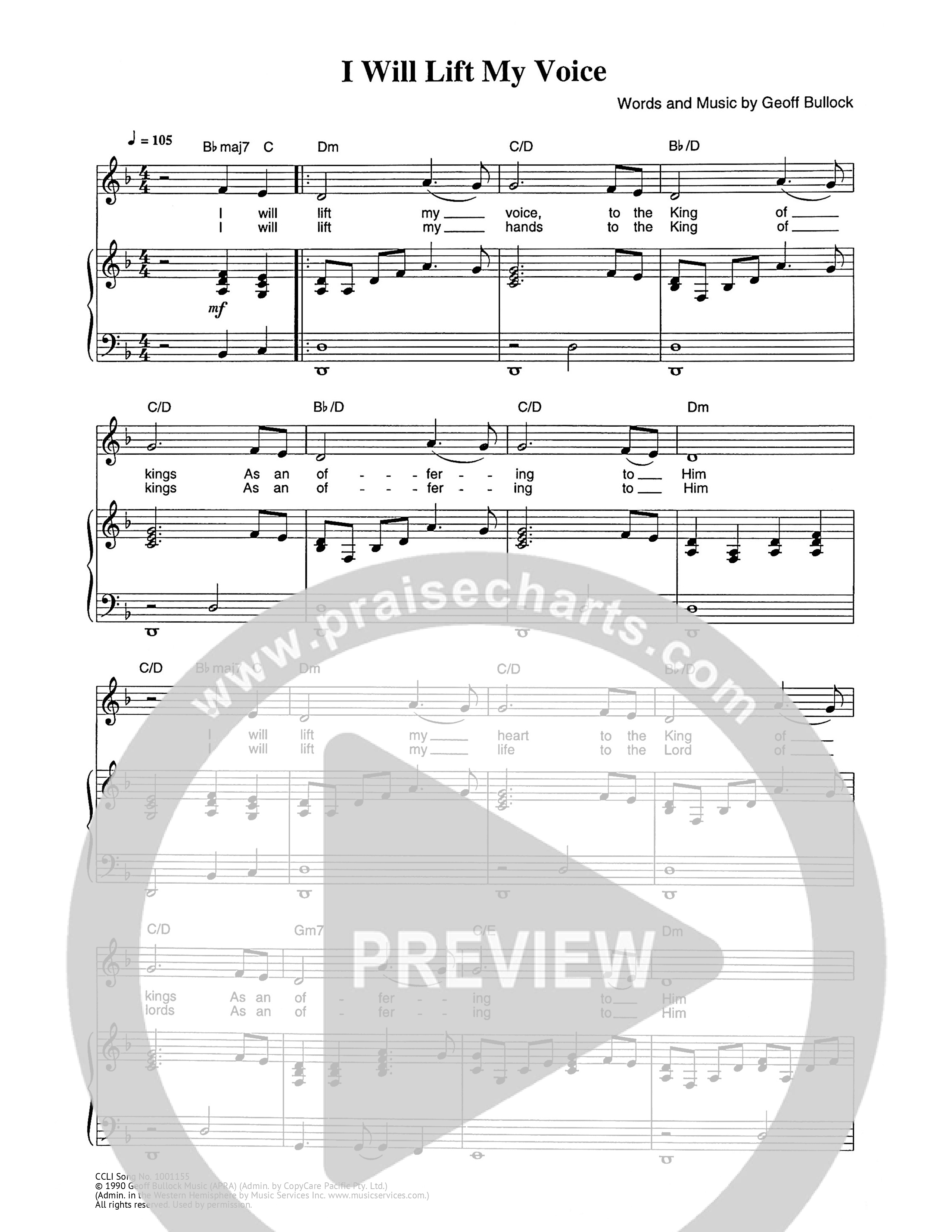 I Will Lift My Voice Piano/Melody (Geoff Bullock)