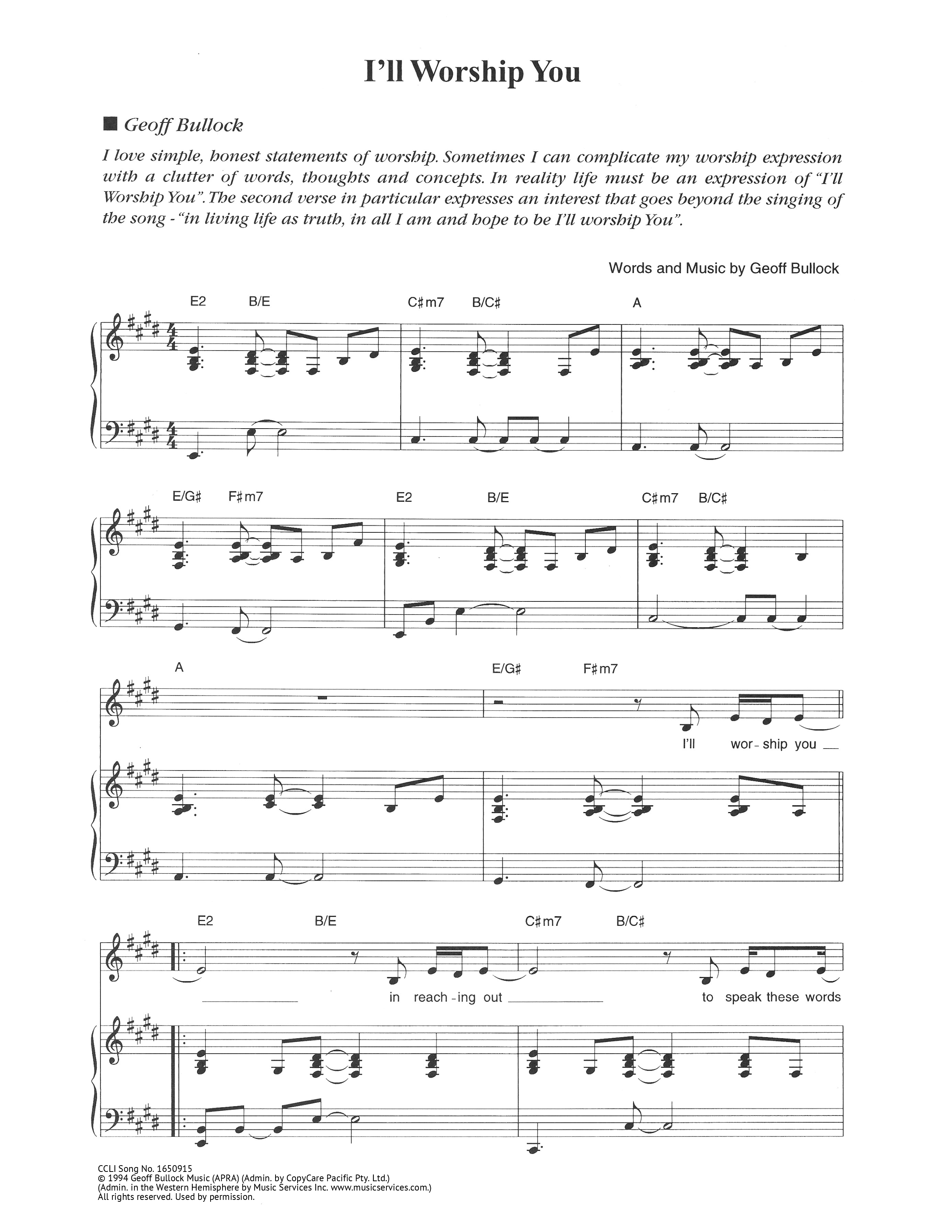 I'll Worship You Piano/Melody (Hillsong Worship)