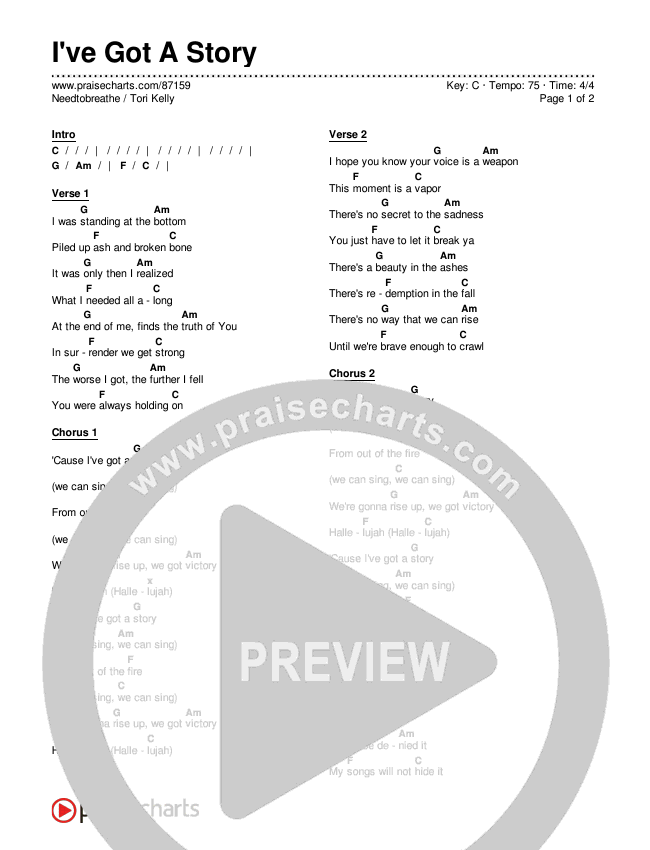 I've Got A Story Chords & Lyrics (Needtobreathe / Tori Kelly)