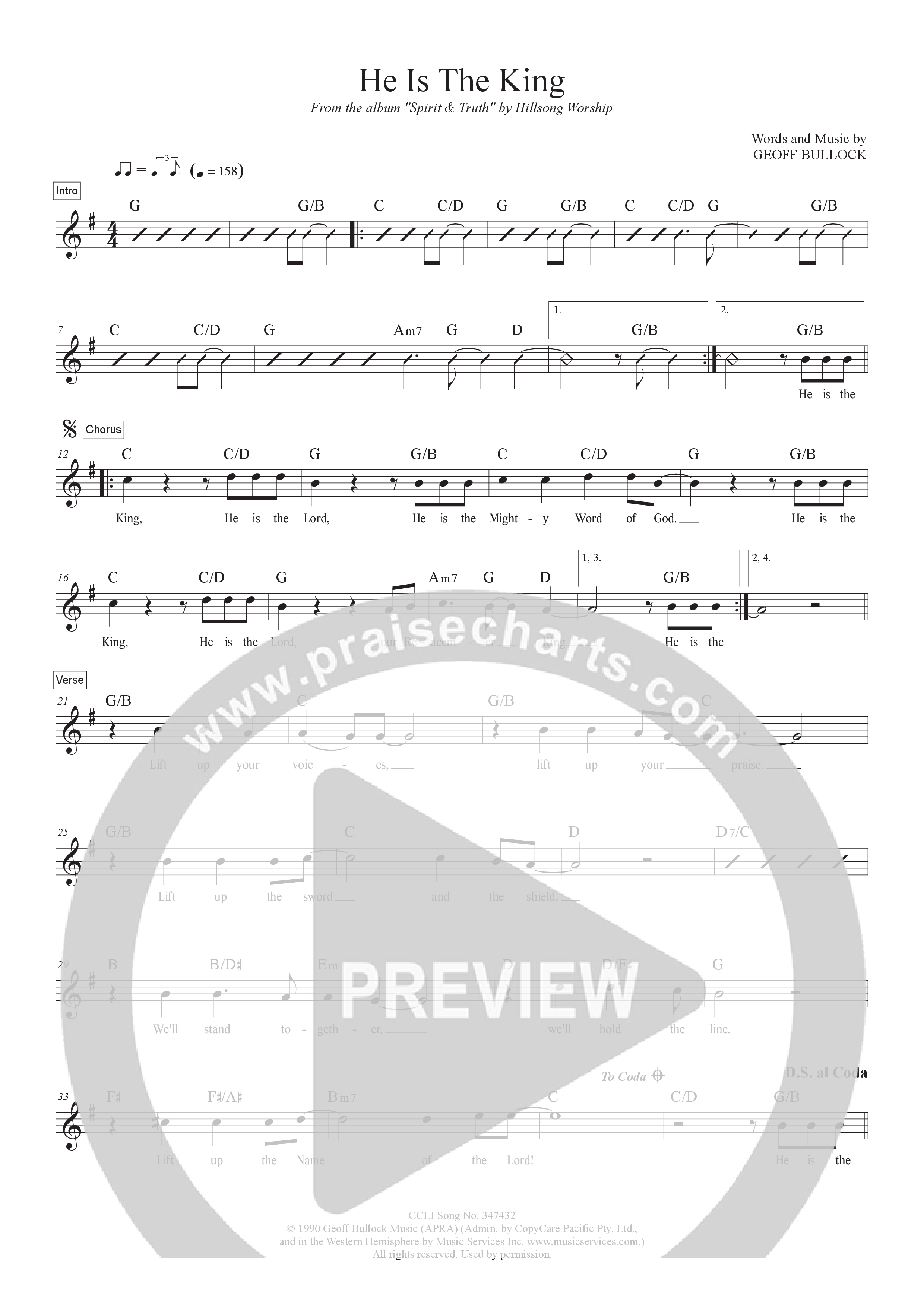 He Is The King Lead Sheet (SAT) (Hillsong Worship)