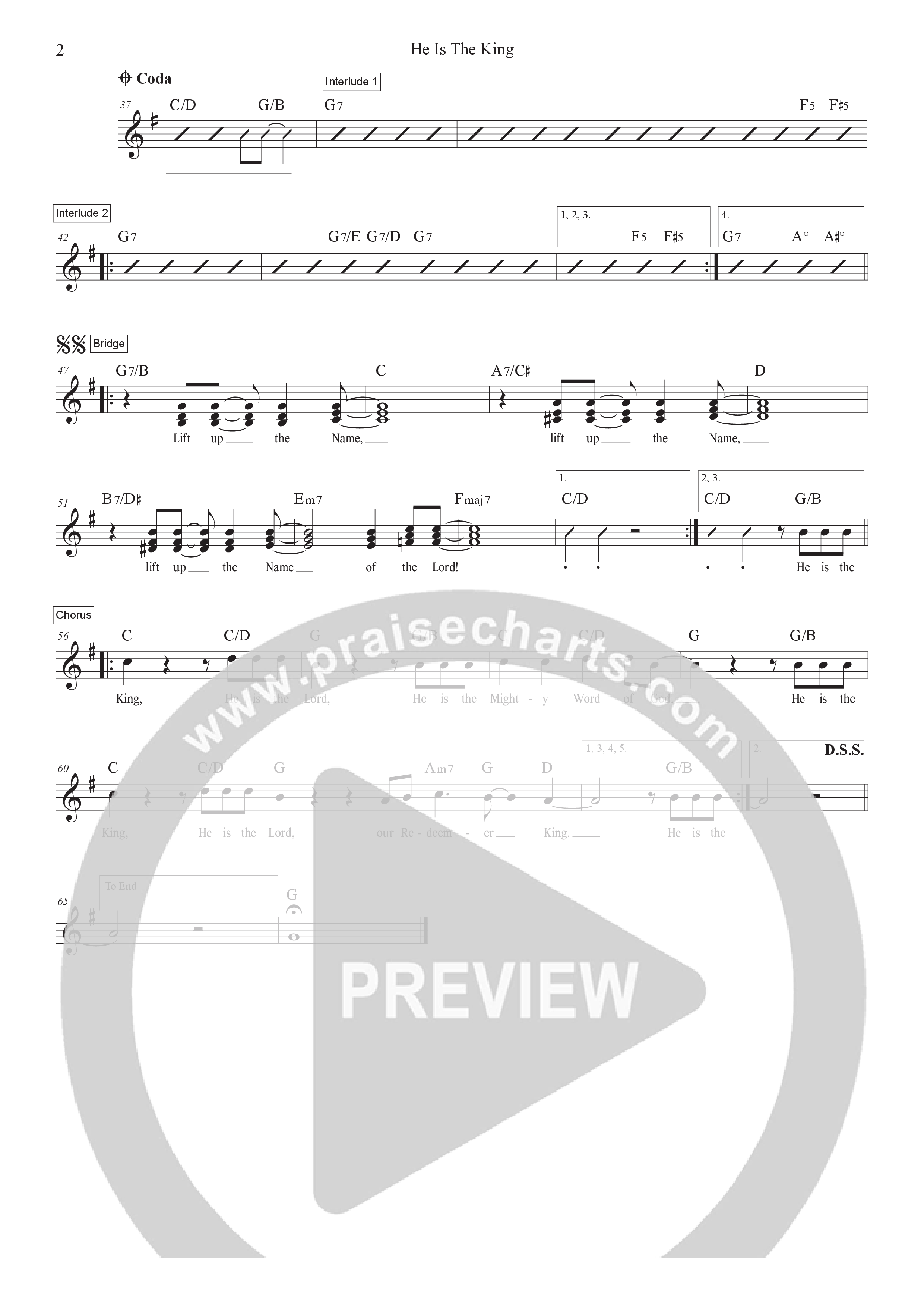 He Is The King Lead Sheet (SAT) (Hillsong Worship)