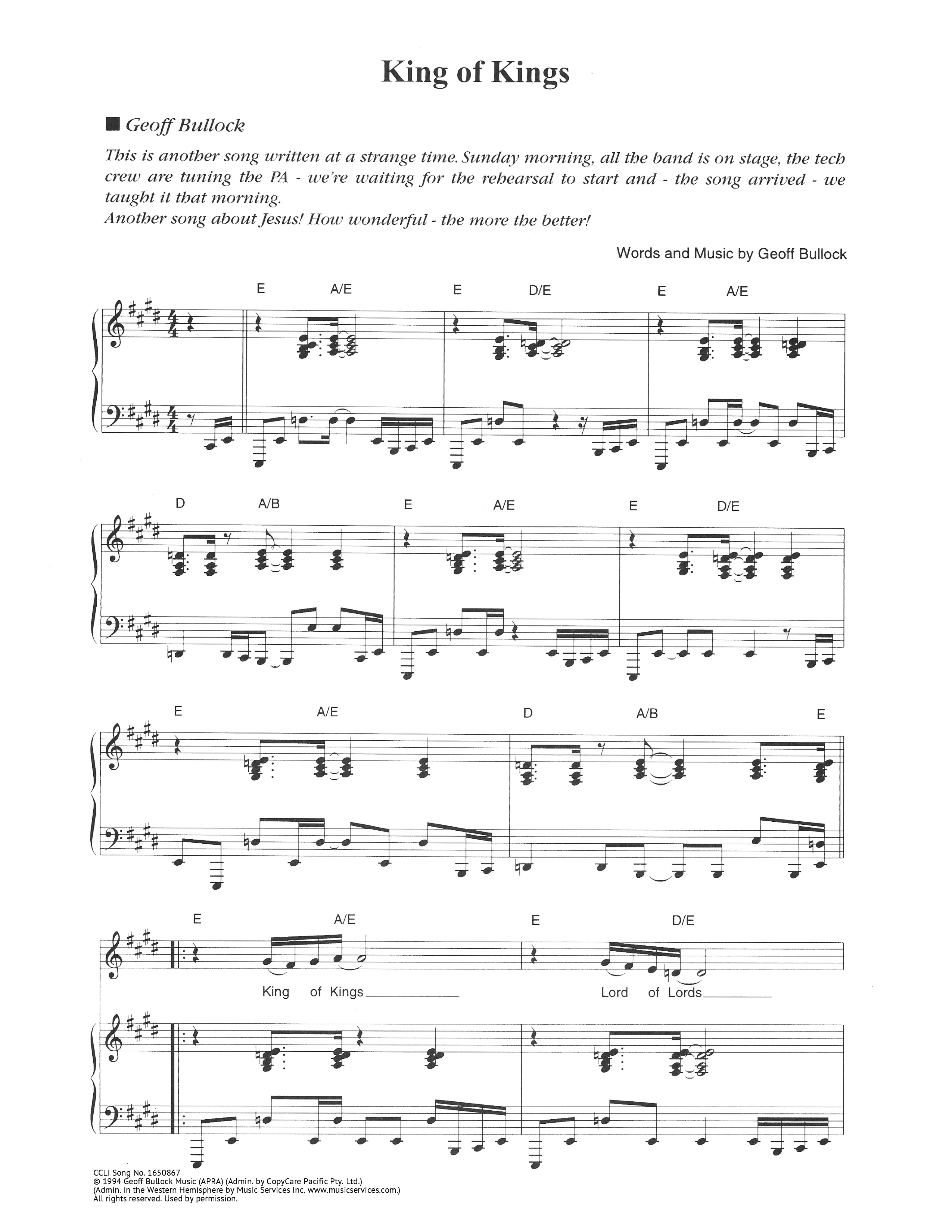 King Of Kings Piano/Melody (Hillsong Worship)