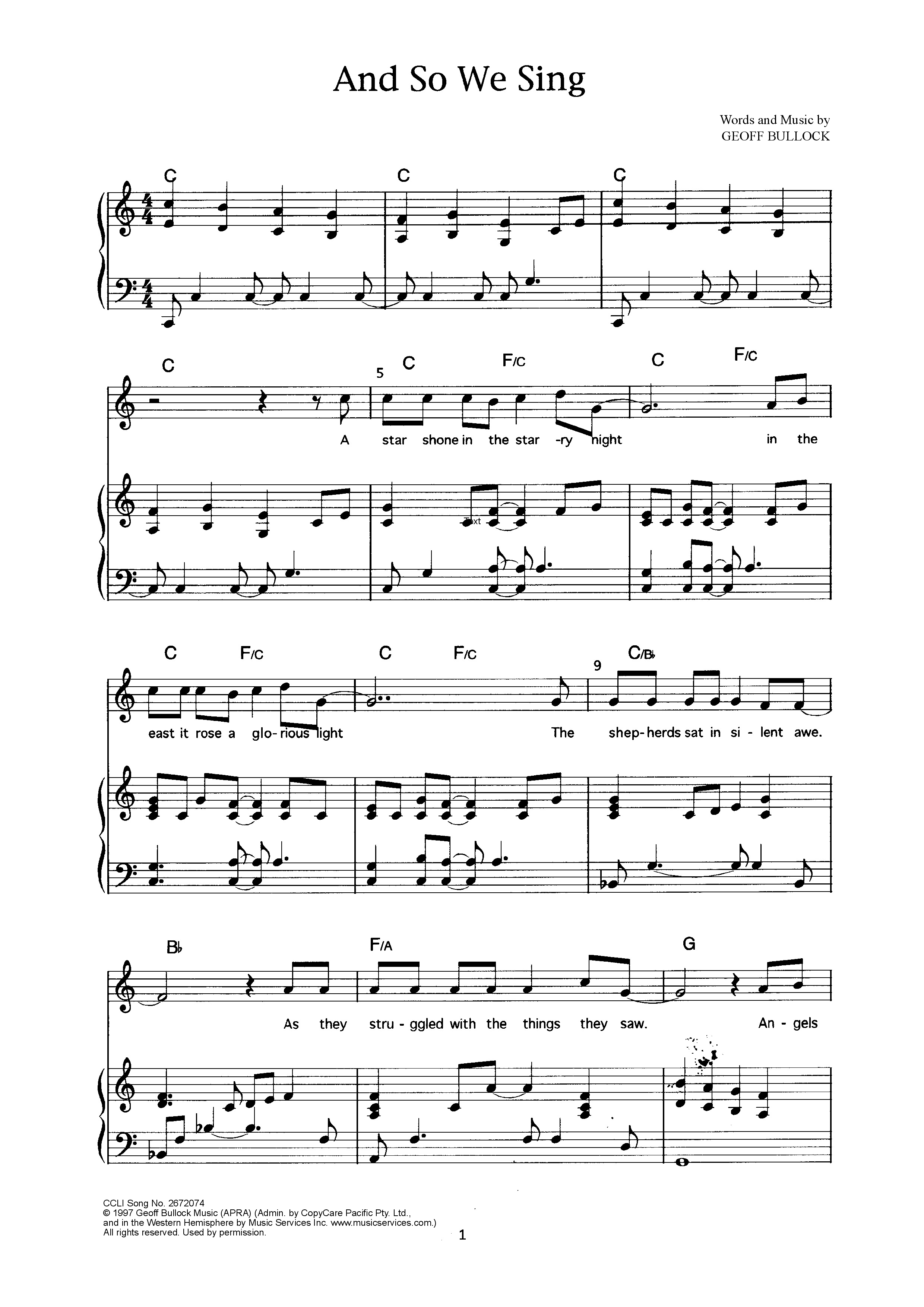 And So We Sing Piano/Melody (Geoff Bullock)