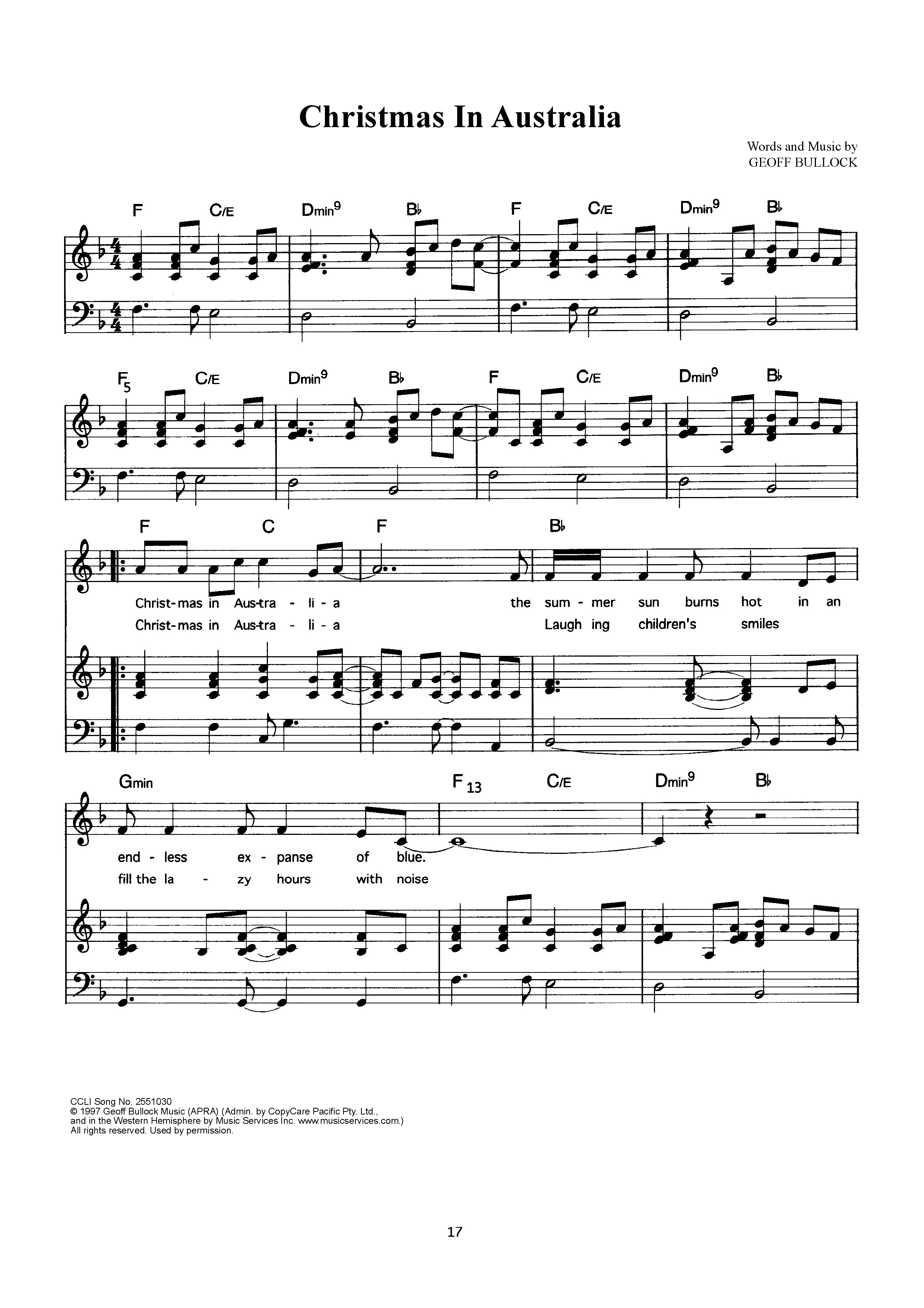 Christmas In Australia Piano/Melody (Geoff Bullock)