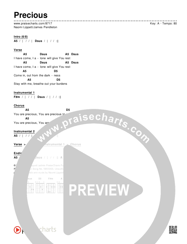 Precious Chords & Lyrics (Naomi Lippett / James Pendleton)