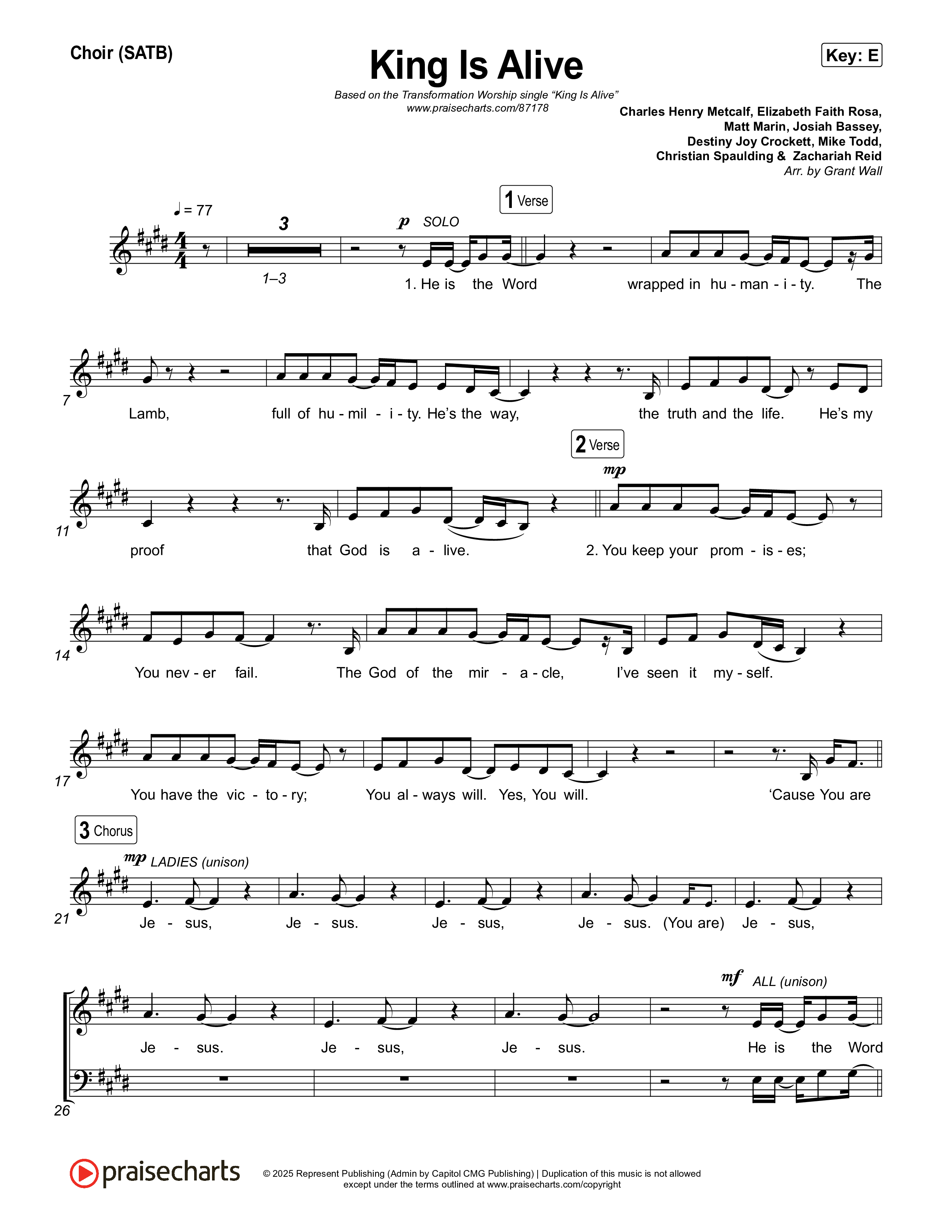 King Is Alive Choir Sheet (SATB) (Transformation Worship)