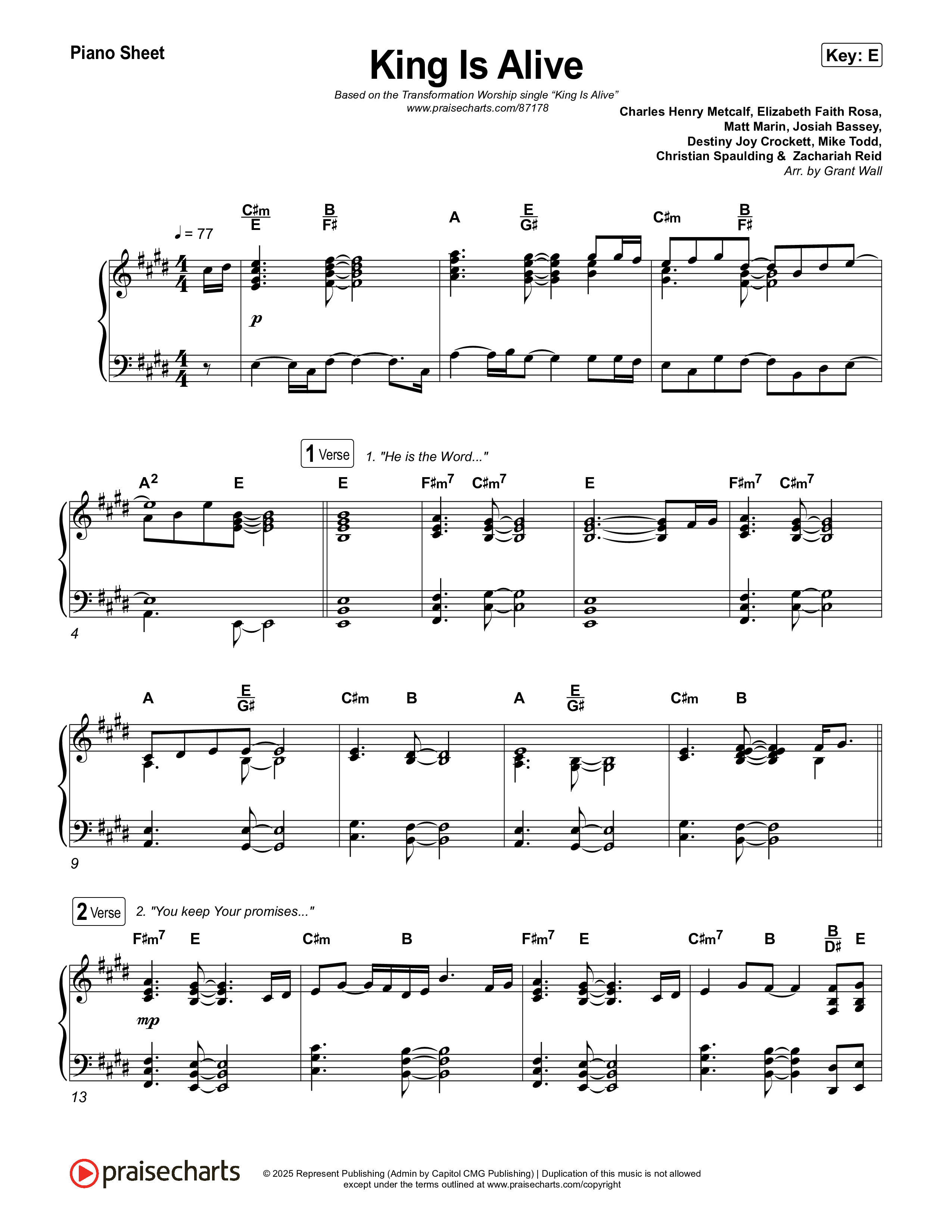 King Is Alive Piano Sheet (Transformation Worship)