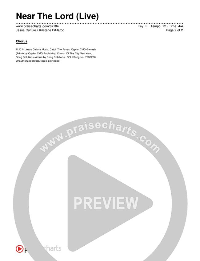 Near The Lord (Live) Chords & Lyrics (Jesus Culture / Kristene DiMarco)