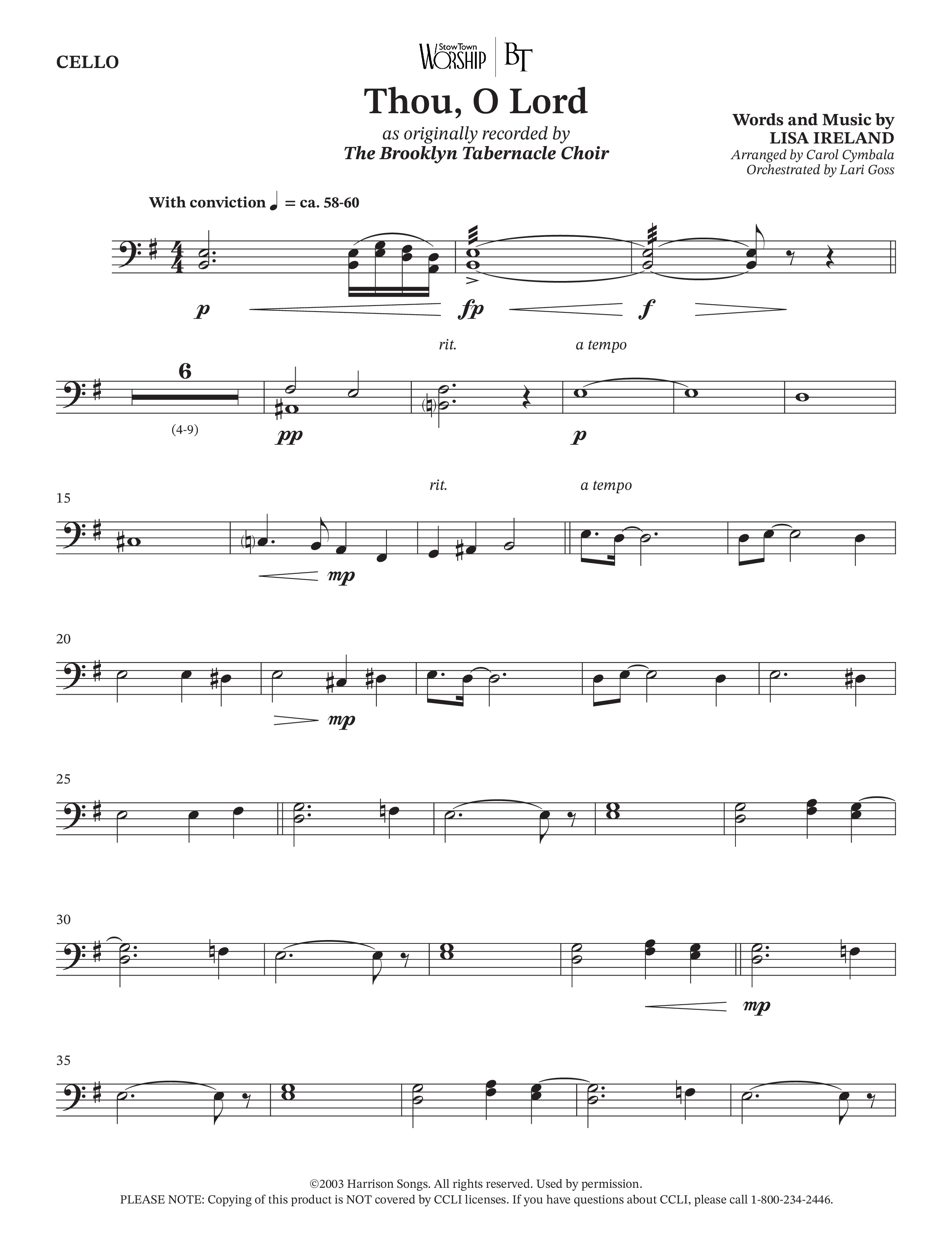 Thou O Lord (Choral Anthem SATB) Cello (The Brooklyn Tabernacle Choir / Arr. Carol Cymbala / Orch. Lari Goss)