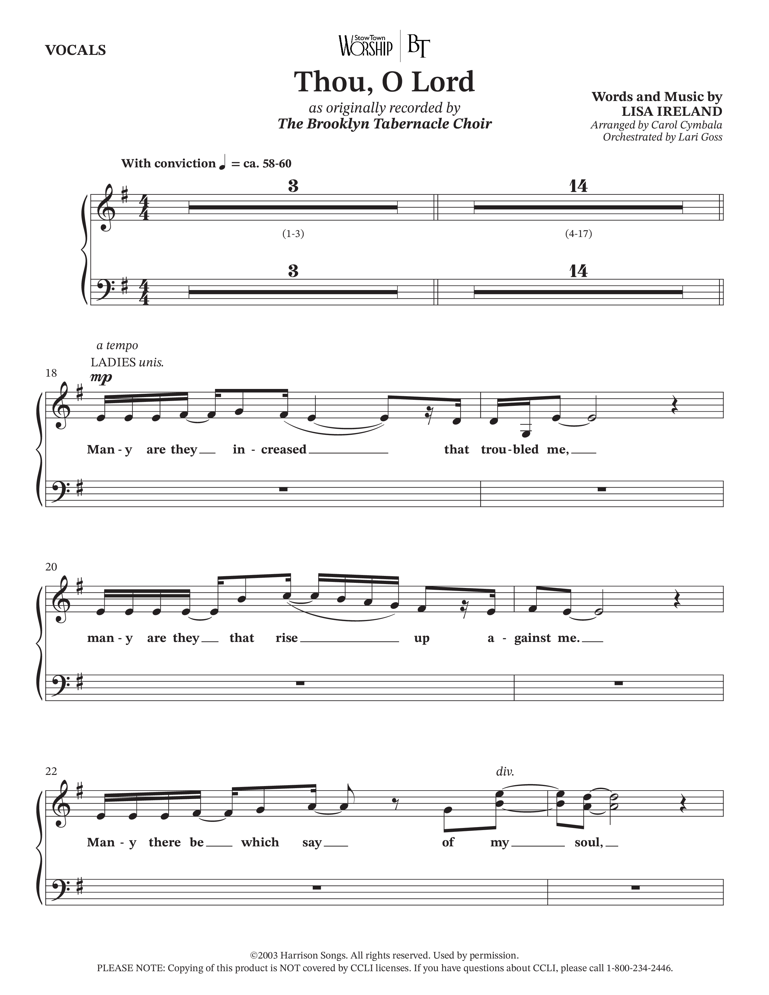Thou O Lord (Choral Anthem SATB) Choir Sheet (SATB) (The Brooklyn Tabernacle Choir / Arr. Carol Cymbala / Orch. Lari Goss)