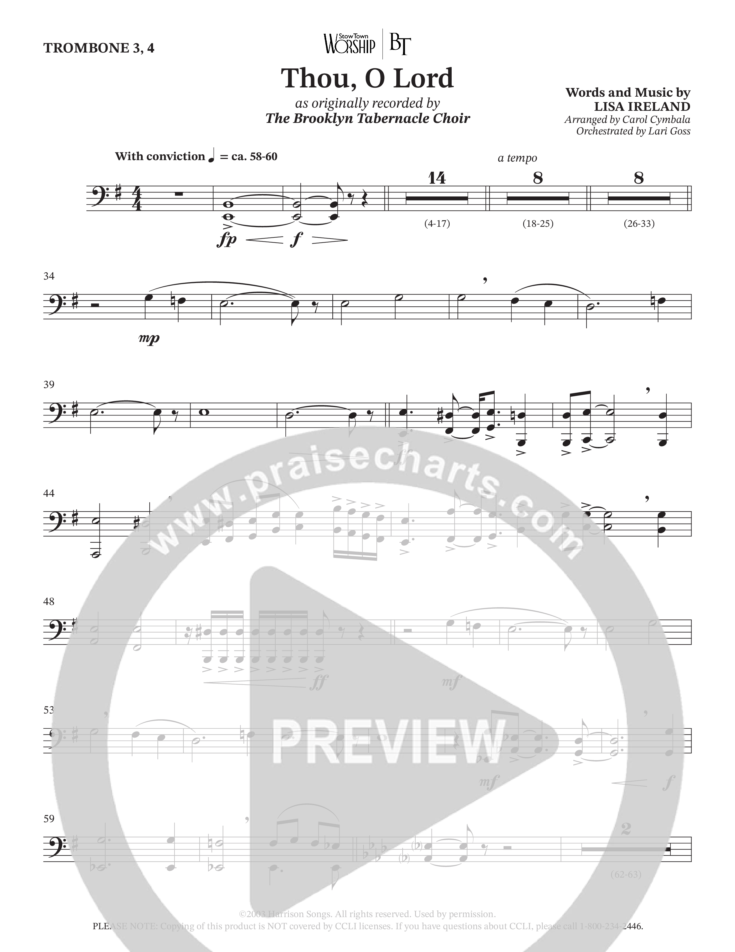 Thou O Lord (Choral Anthem SATB) Trombone 3/4 (The Brooklyn Tabernacle Choir / Arr. Carol Cymbala / Orch. Lari Goss)