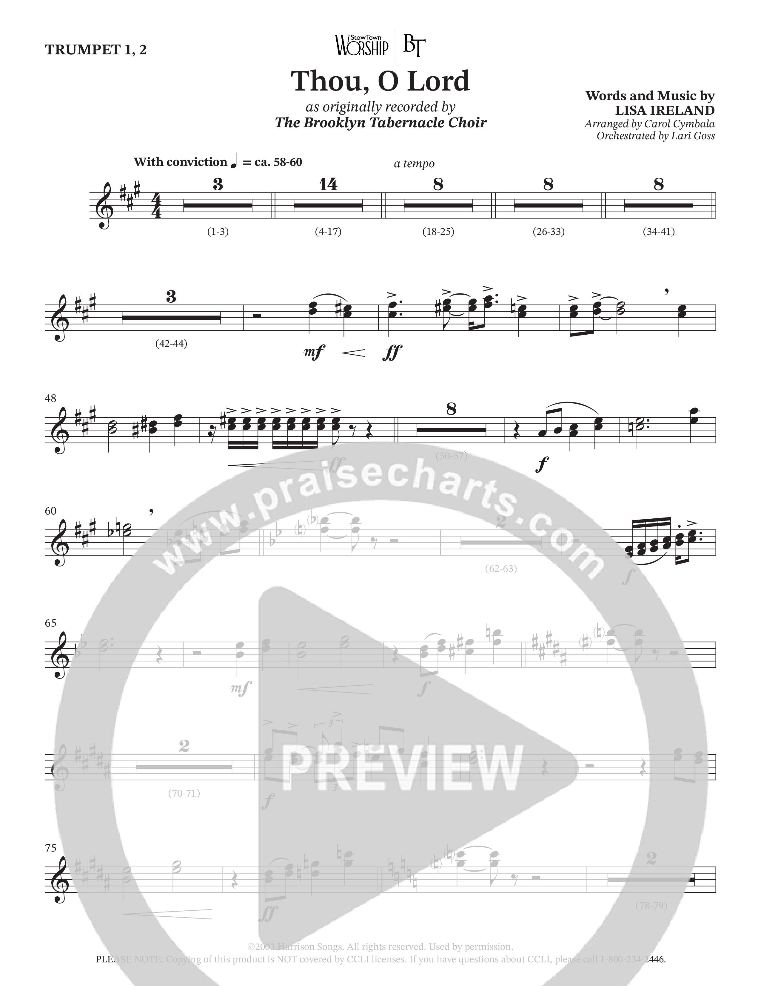 Thou O Lord (Choral Anthem SATB) Trumpet 1,2 (The Brooklyn Tabernacle Choir / Arr. Carol Cymbala / Orch. Lari Goss)