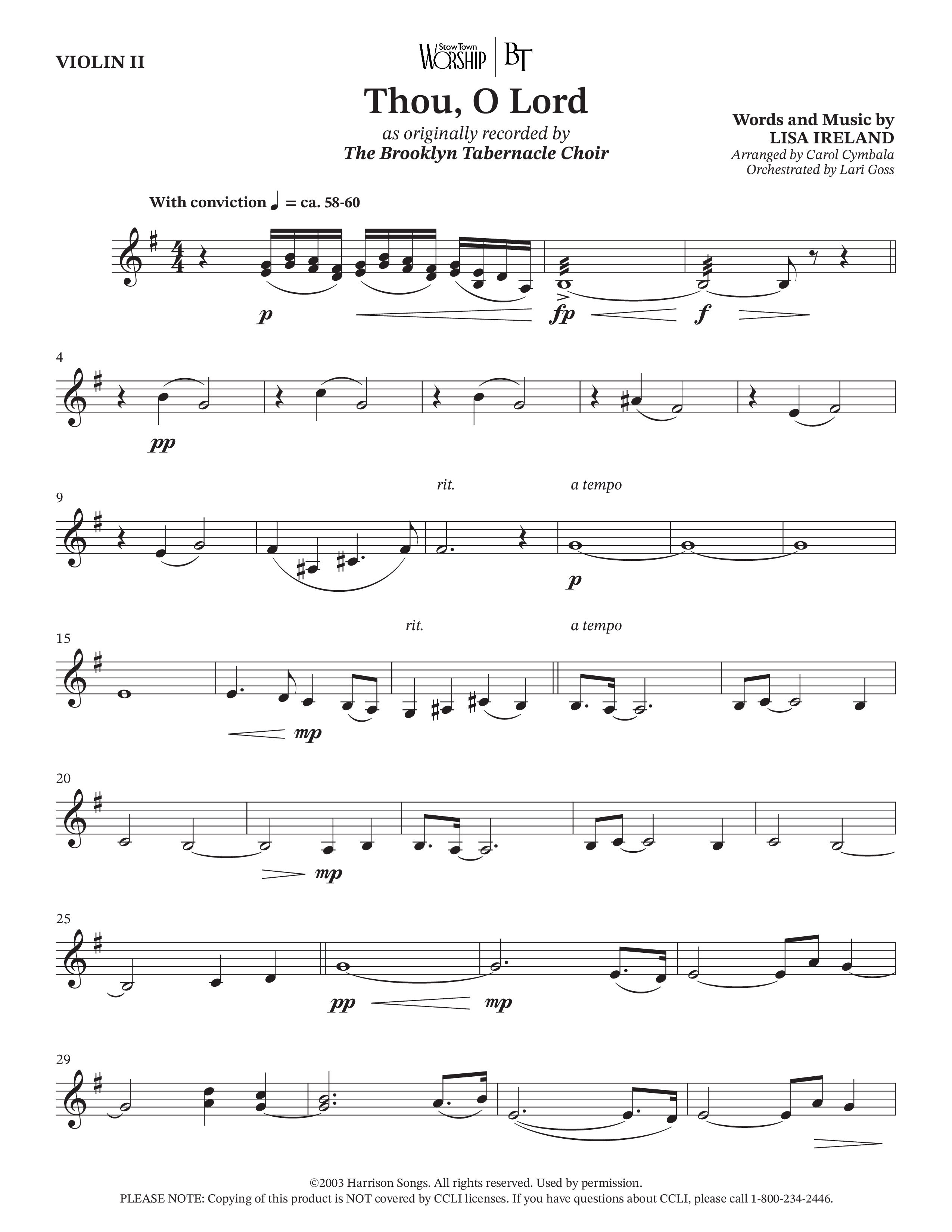 Thou O Lord (Choral Anthem SATB) Violin 2 (The Brooklyn Tabernacle Choir / Arr. Carol Cymbala / Orch. Lari Goss)