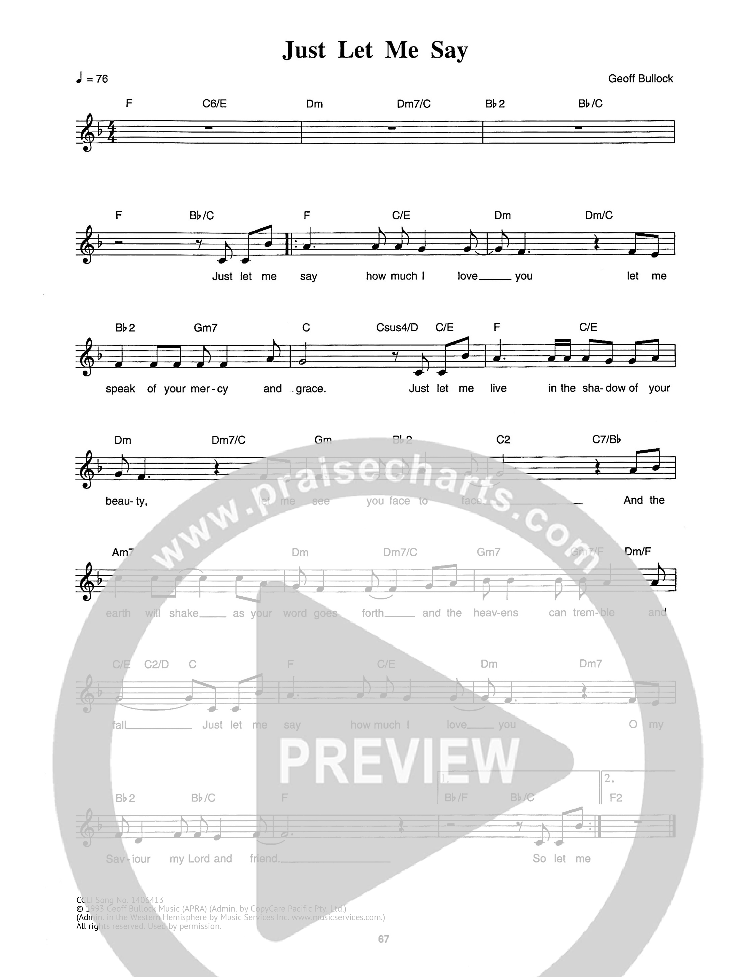 Just Let Me Say Lead Sheet Melody (Hillsong Worship)