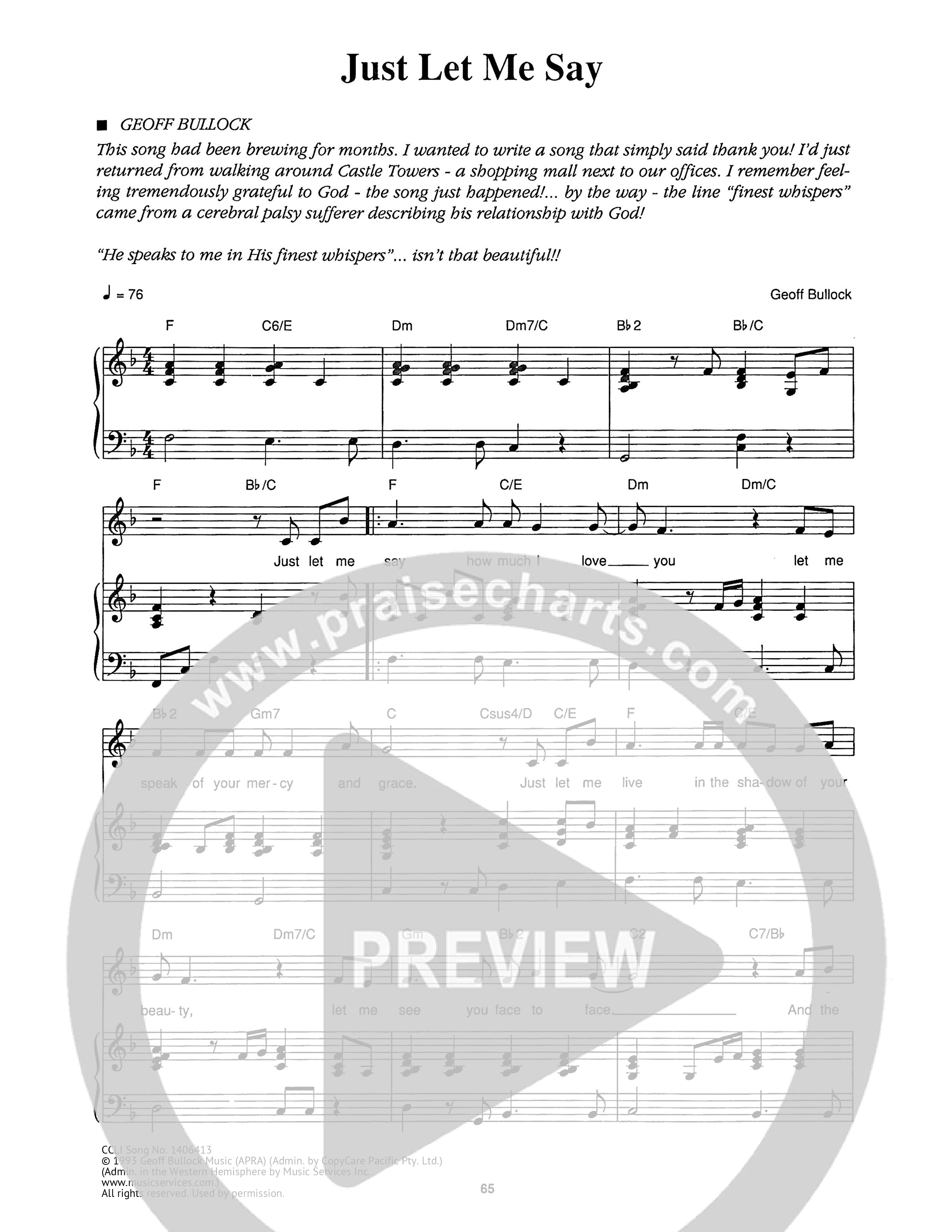 Just Let Me Say Piano/Melody (Hillsong Worship)