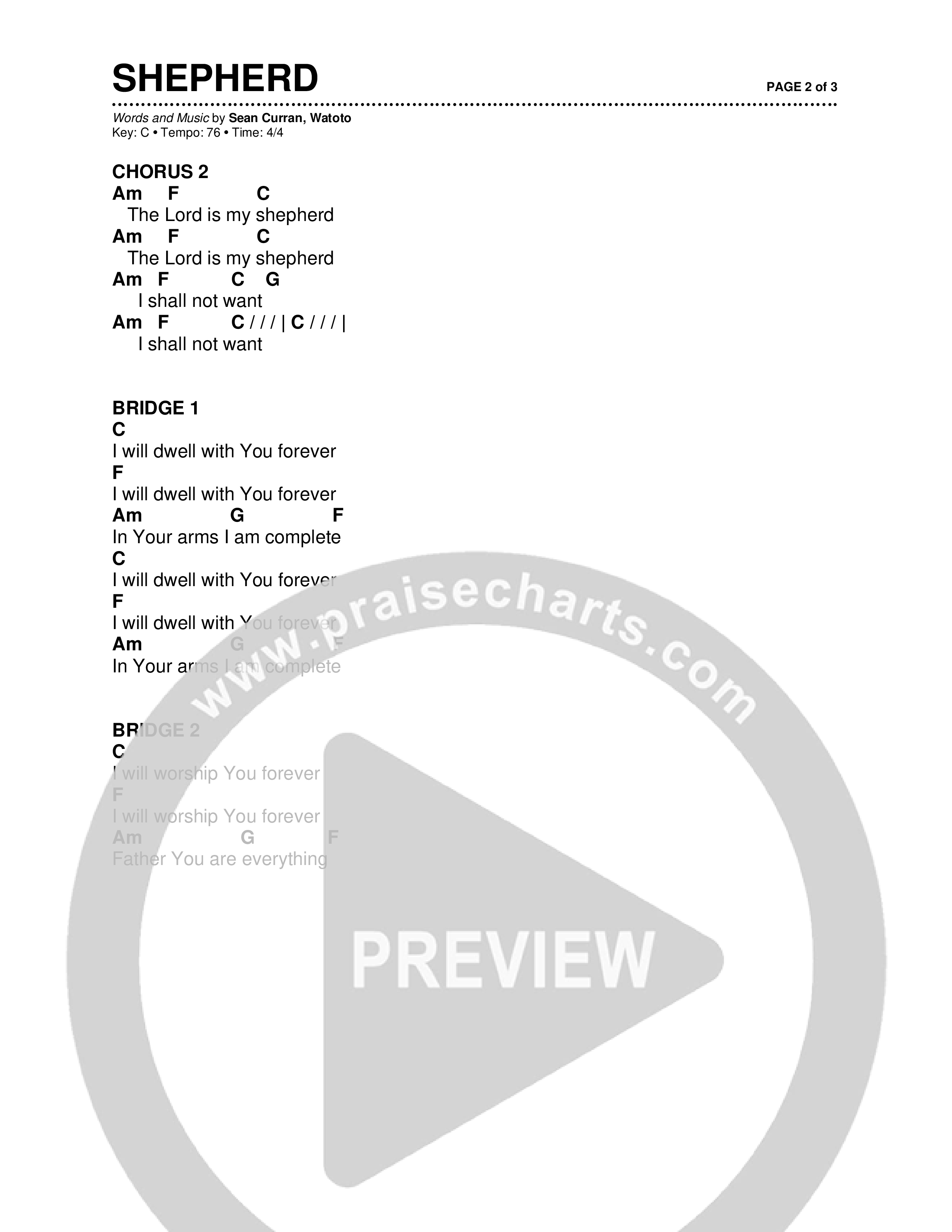 Shepherd (Live) Chord Chart (Brad & Rebekah / CCV Music / Watoto)
