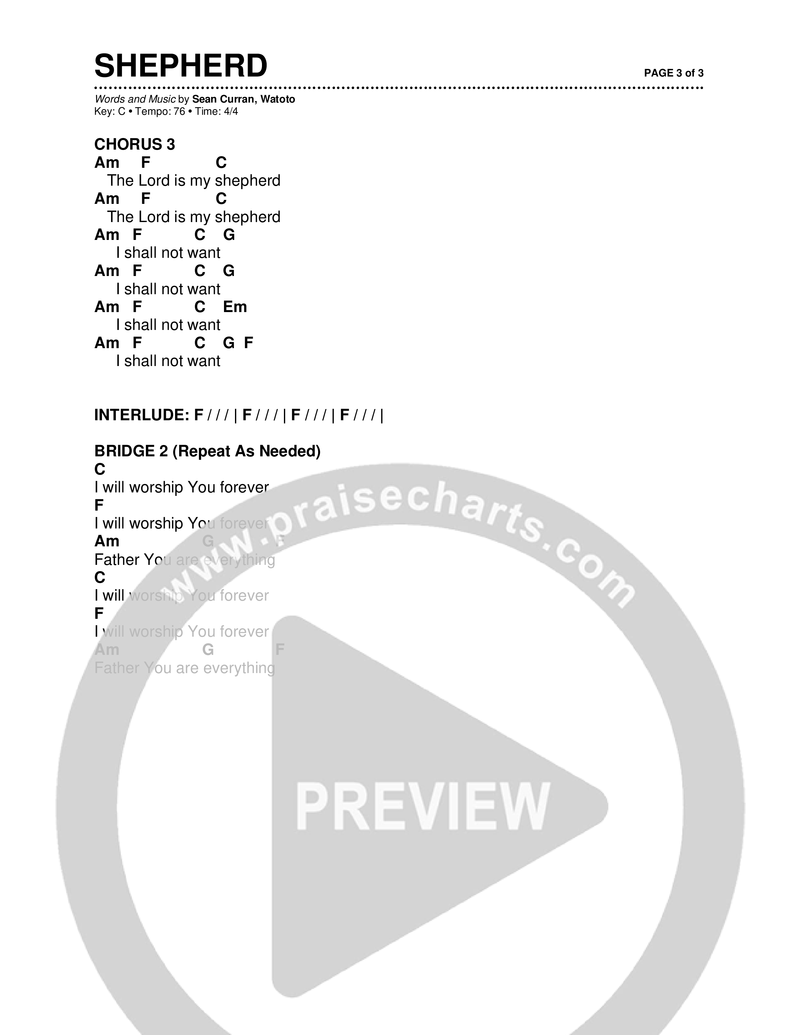 Shepherd (Live) Chord Chart (Brad & Rebekah / CCV Music / Watoto)