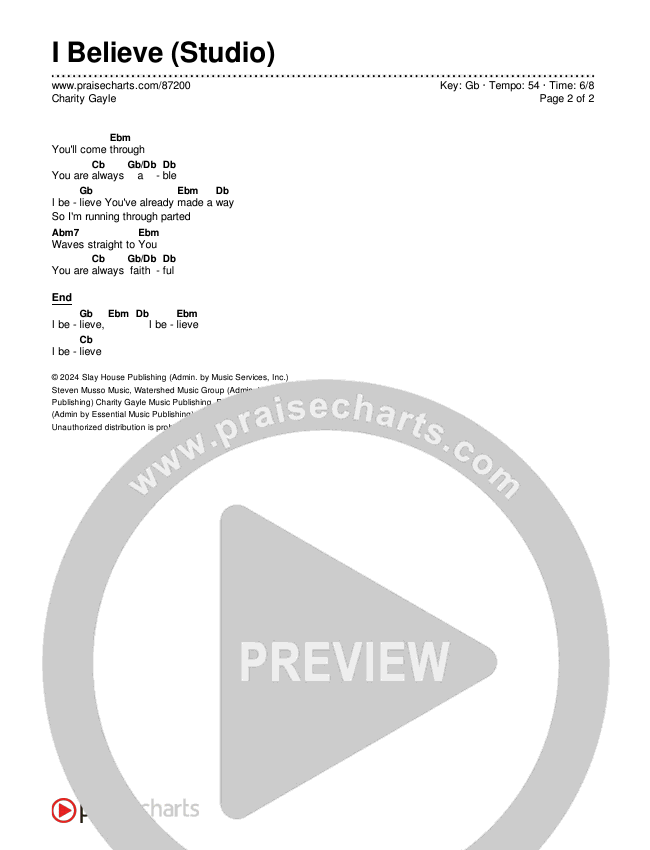 I Believe (Studio) Chords & Lyrics (Charity Gayle)