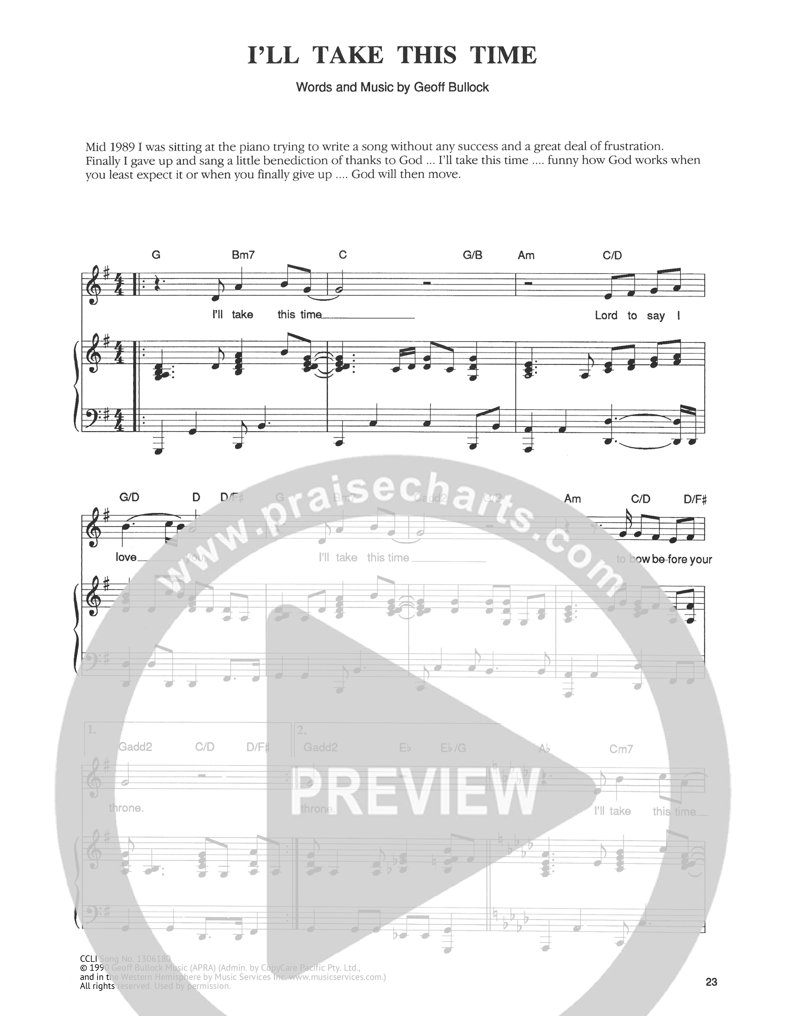 I'll Take This Time Piano/Melody (Hillsong Worship)