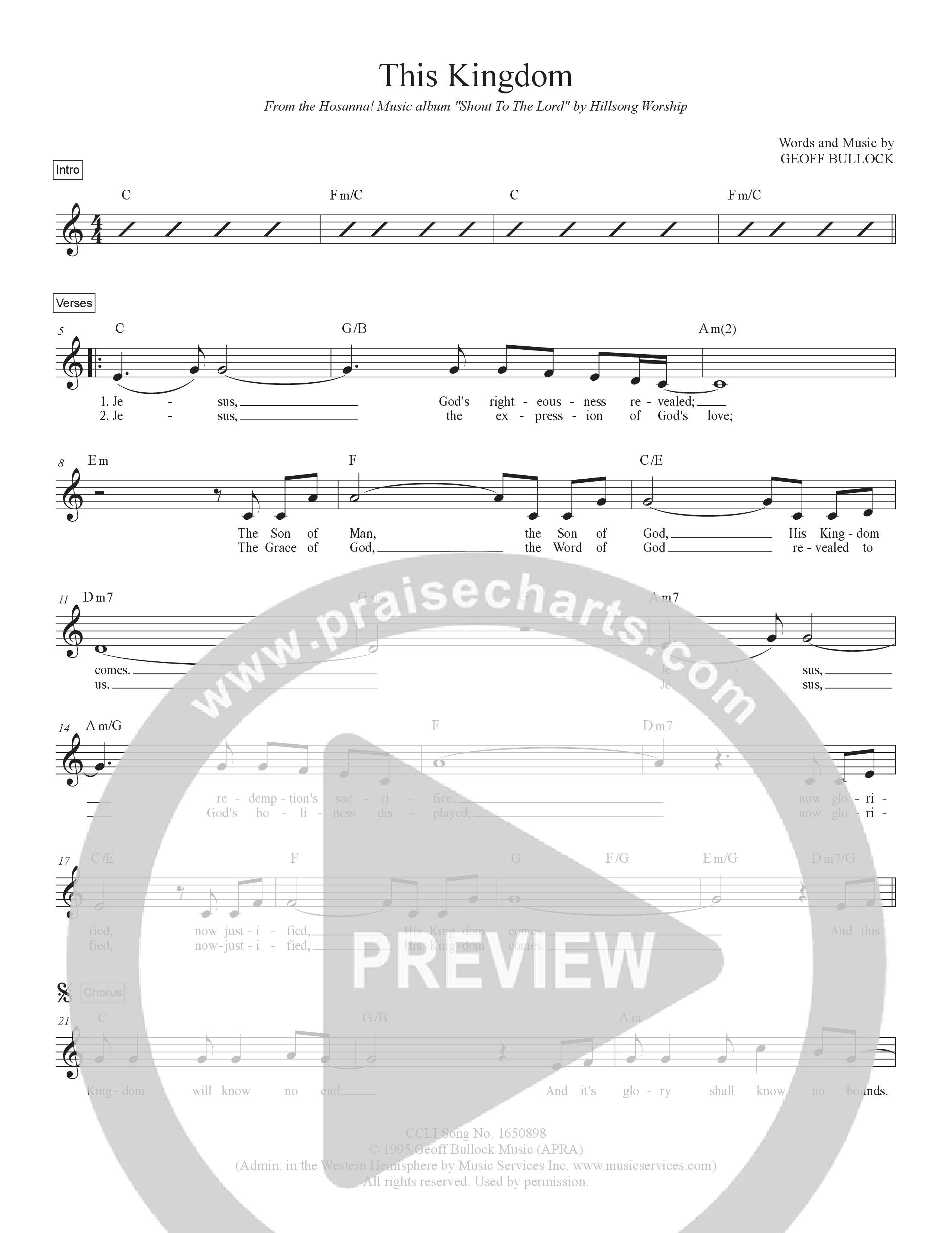 This Kingdom Lead Sheet Melody (Hillsong Worship)