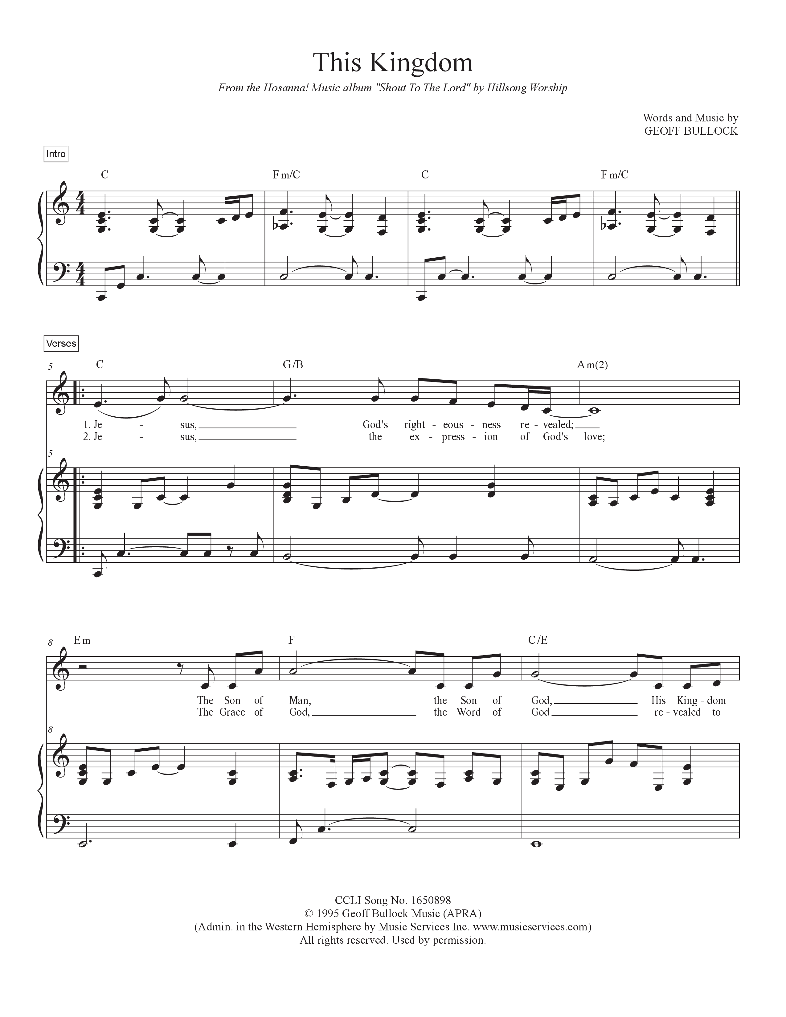 This Kingdom Piano/Melody (Hillsong Worship)