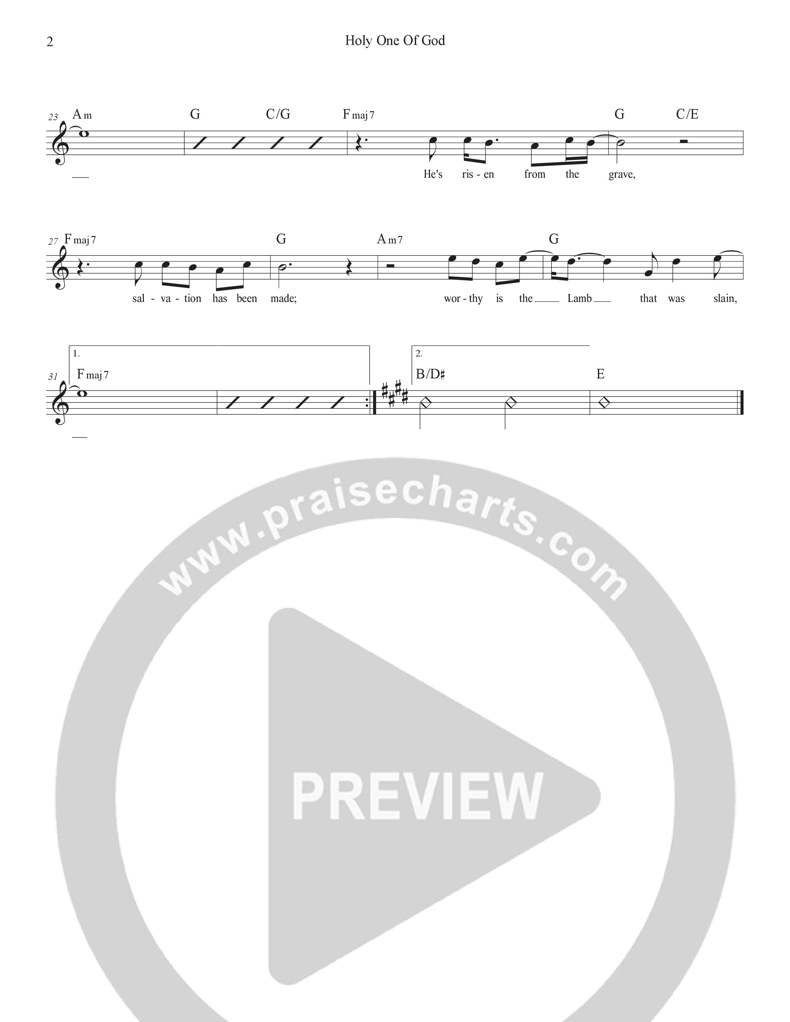 Holy One Of God Lead Sheet Melody (Hillsong Worship)