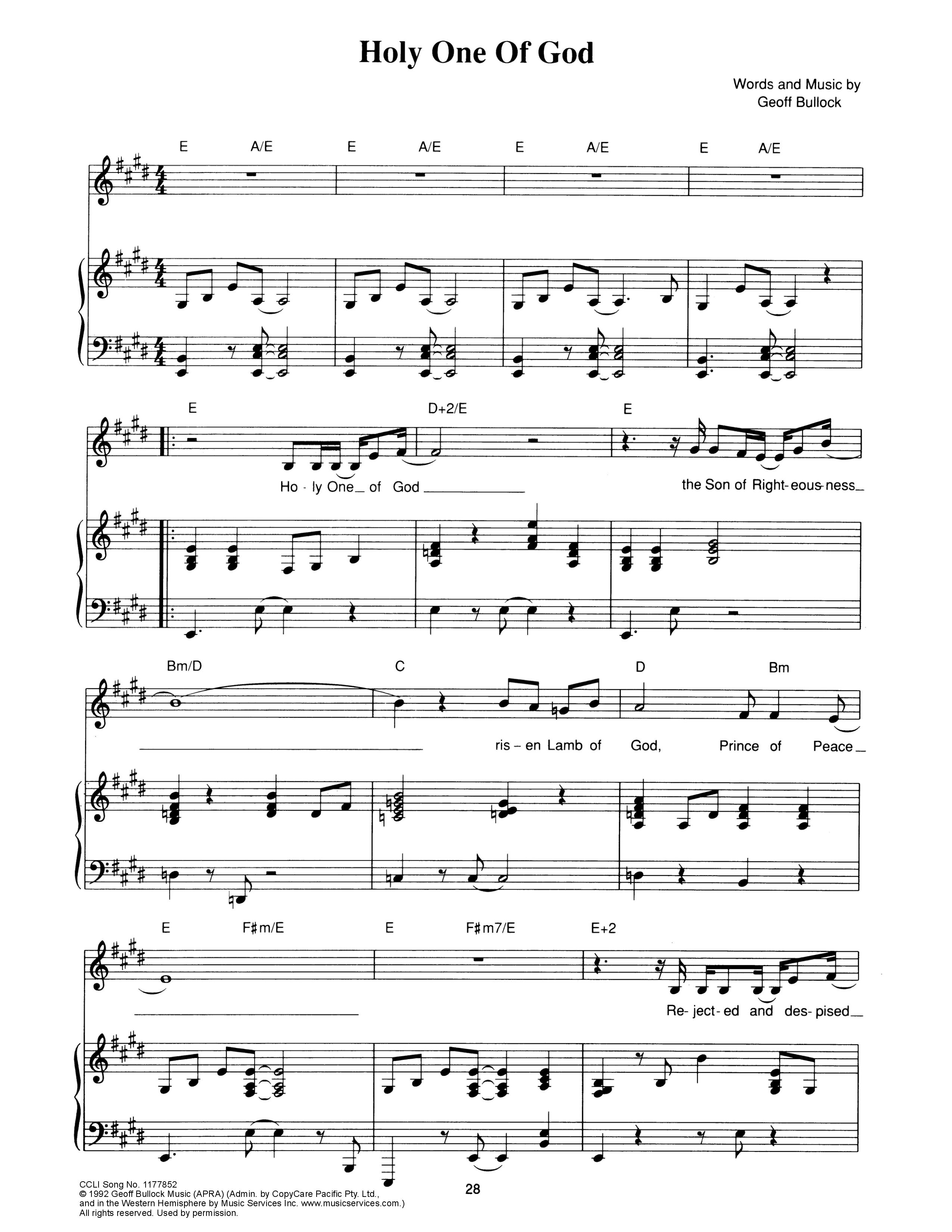 Holy One Of God Piano/Melody (Hillsong Worship)