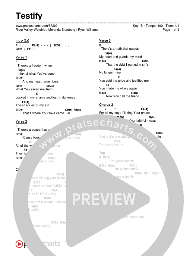 Testify Chords & Lyrics (River Valley Worship / Meranda Blumberg / Ryan Williams)