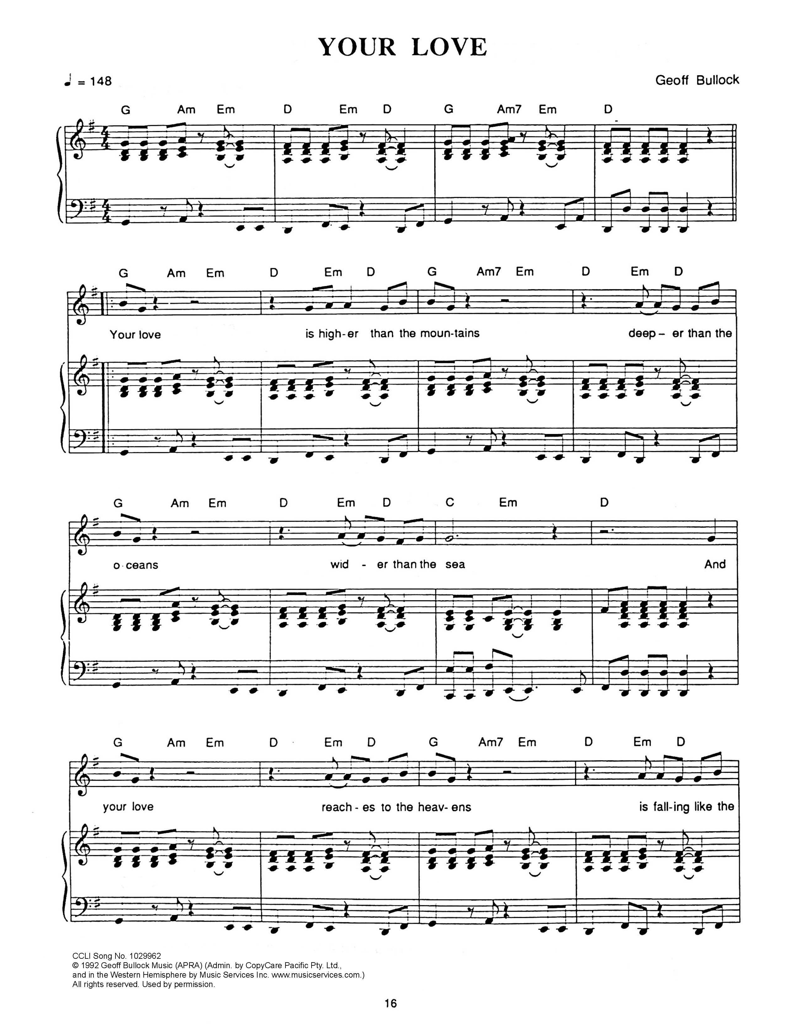 Your Love Piano/Melody (Hillsong Worship)