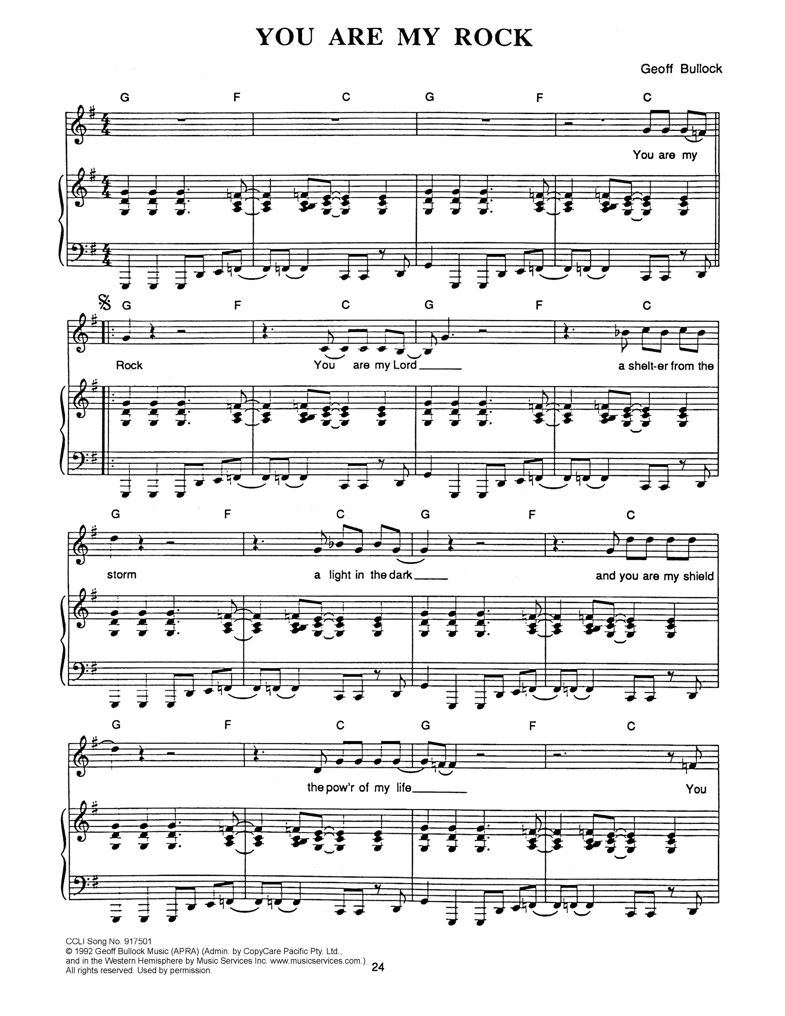 You Are My Rock Piano/Melody (Hillsong Worship)