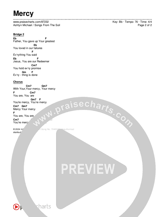 Mercy Chord Chart (Songs From The Soil / Ashtyn Michael)