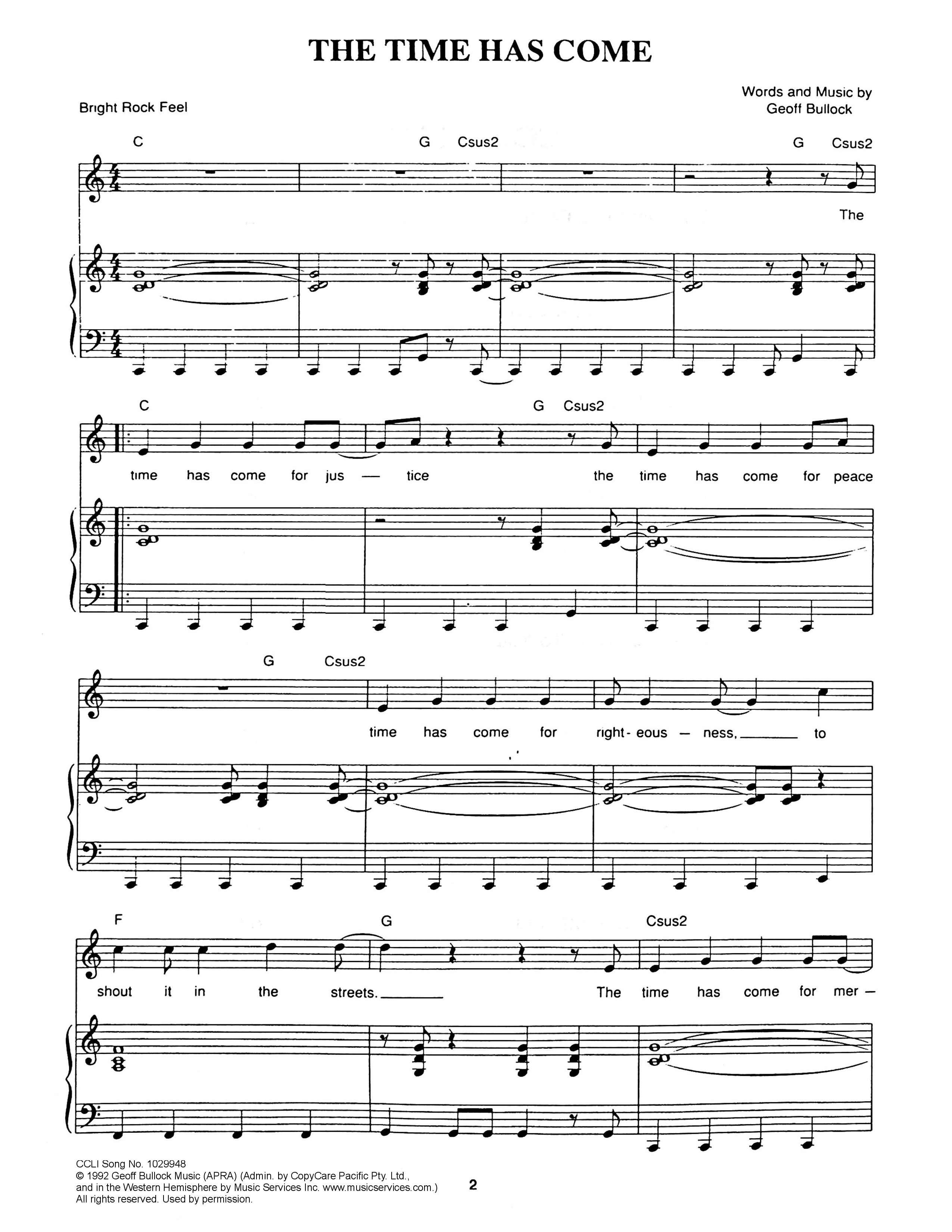 The Time Has Come Piano/Melody (Hillsong Worship)